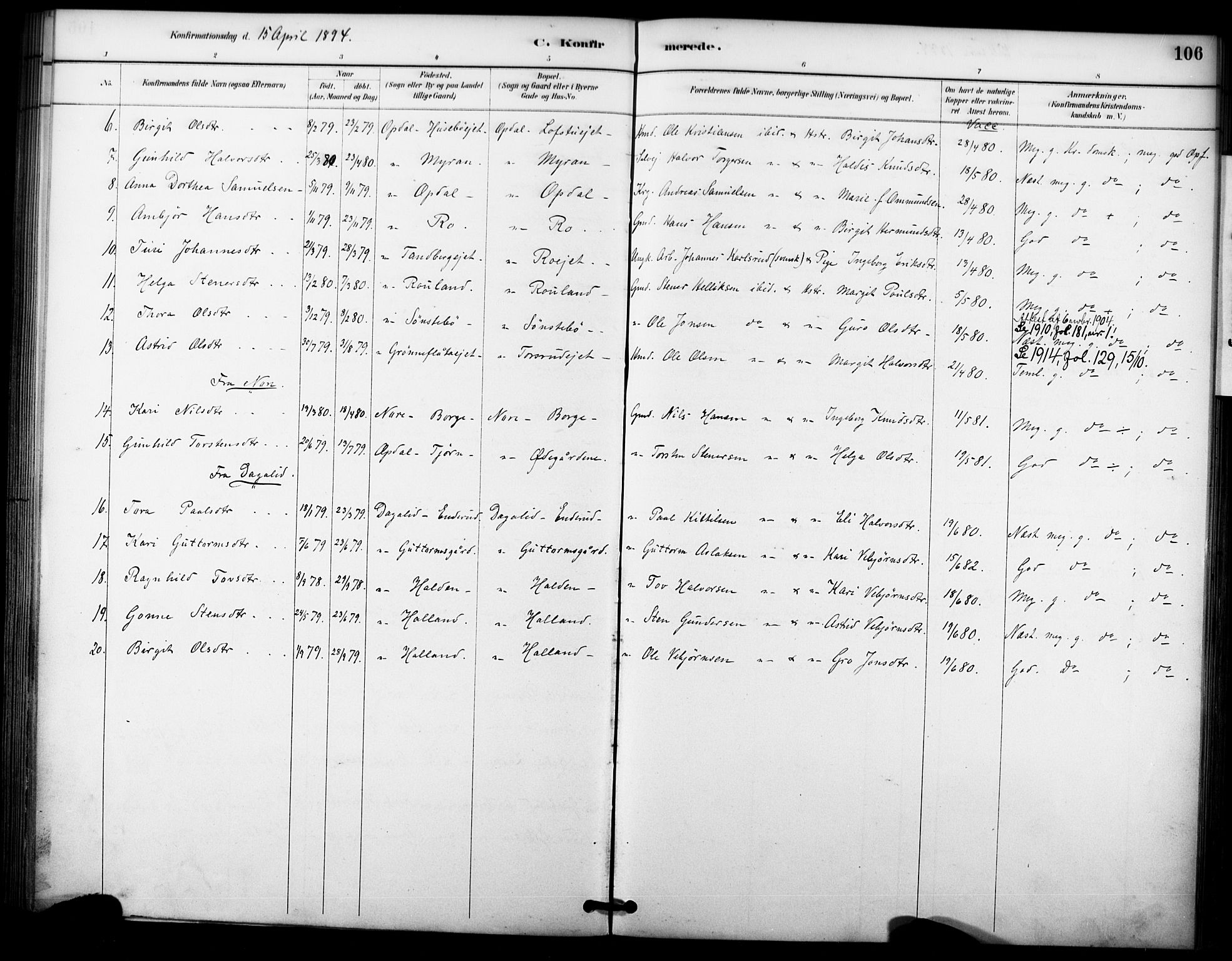 Nore kirkebøker, AV/SAKO-A-238/F/Fc/L0004: Parish register (official) no. III 4, 1885-1898, p. 106