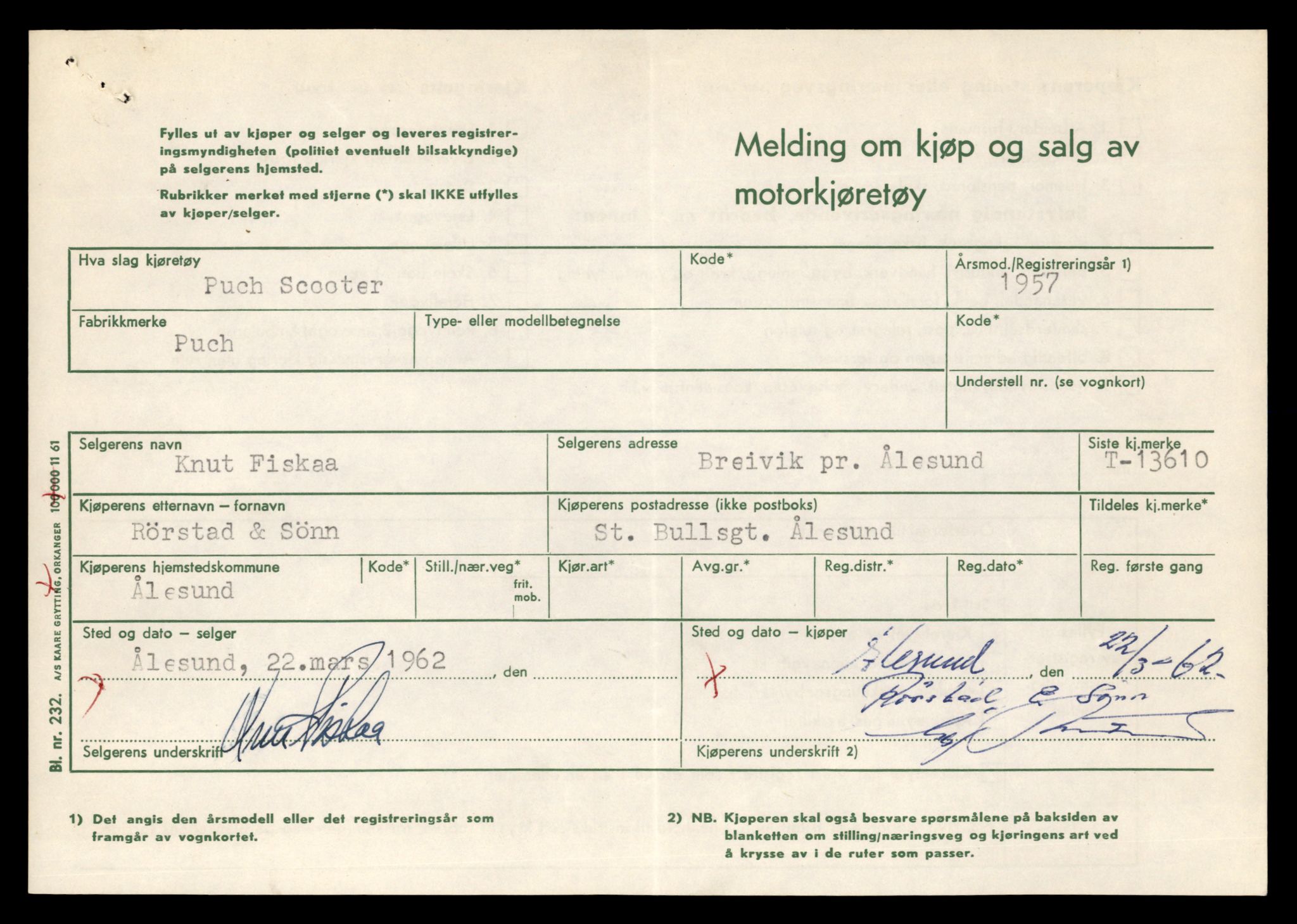 Møre og Romsdal vegkontor - Ålesund trafikkstasjon, AV/SAT-A-4099/F/Fe/L0040: Registreringskort for kjøretøy T 13531 - T 13709, 1927-1998, p. 1436