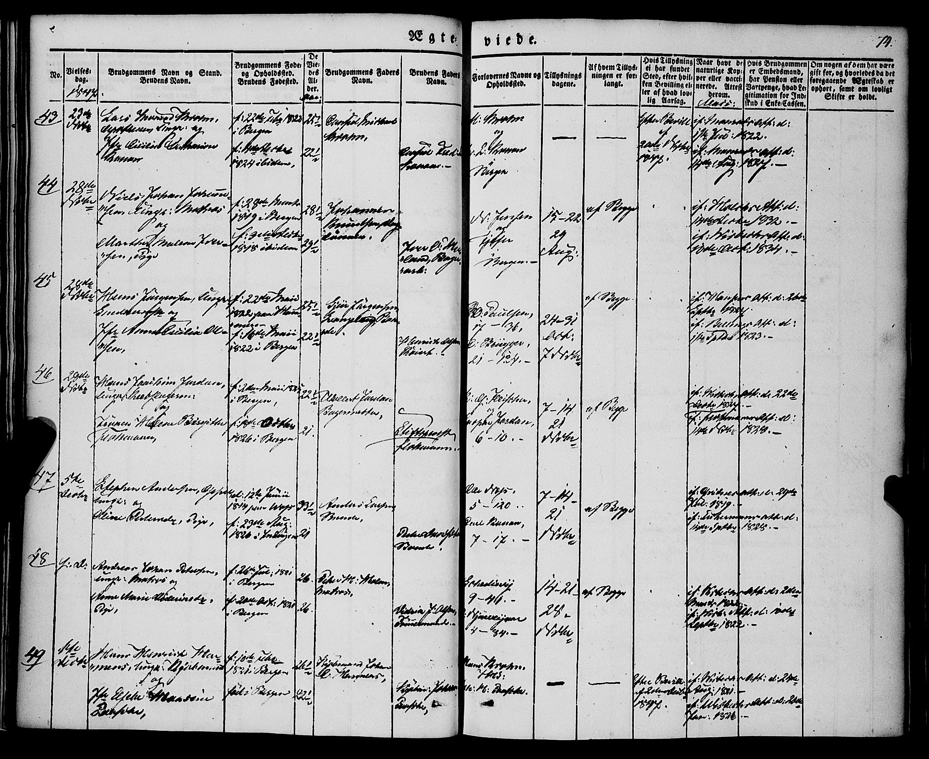 Nykirken Sokneprestembete, SAB/A-77101/H/Haa/L0031: Parish register (official) no. D 1, 1834-1861, p. 74