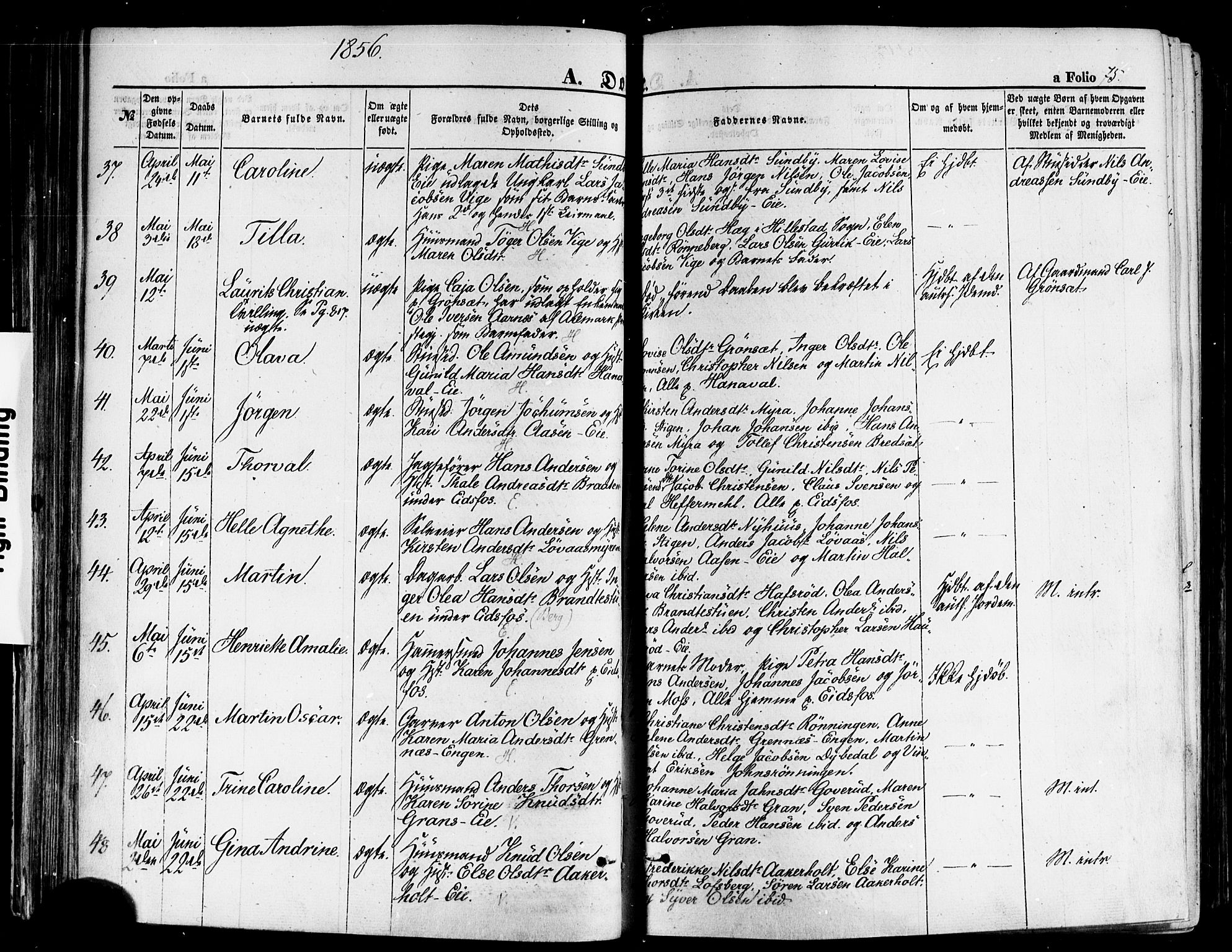 Hof kirkebøker, SAKO/A-64/F/Fa/L0006: Parish register (official) no. I 6, 1851-1877, p. 75