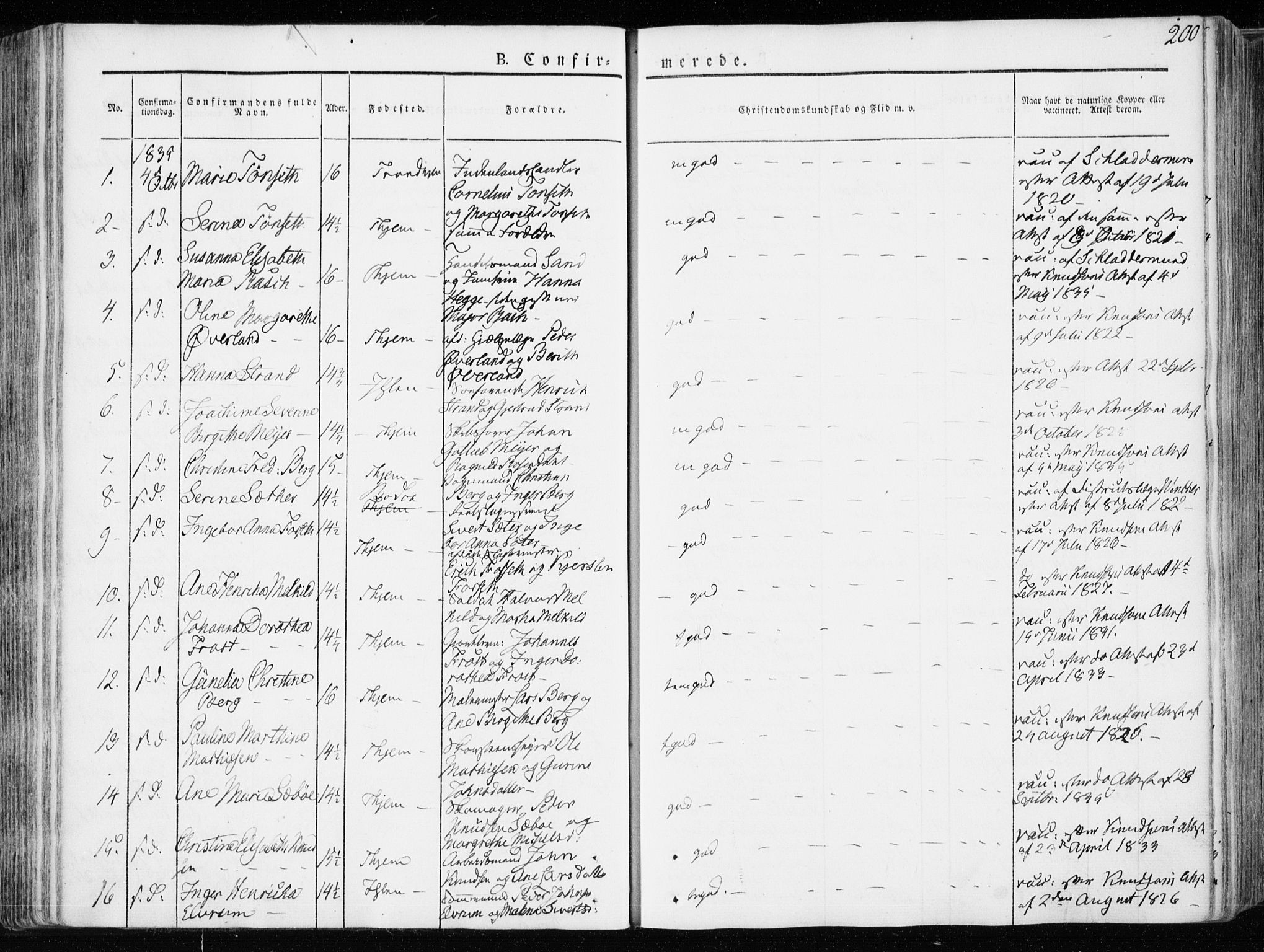 Ministerialprotokoller, klokkerbøker og fødselsregistre - Sør-Trøndelag, SAT/A-1456/601/L0047: Parish register (official) no. 601A15, 1831-1839, p. 200