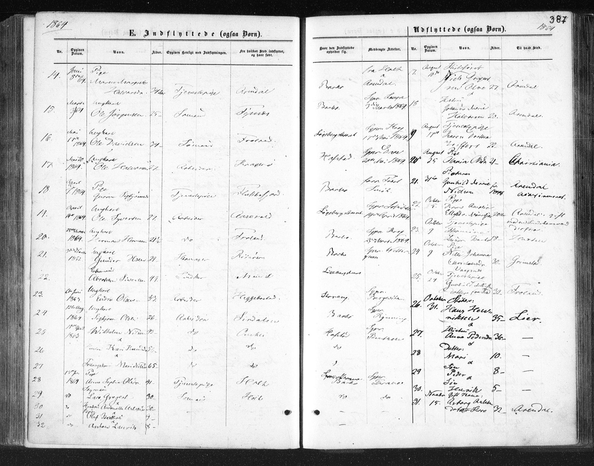 Tromøy sokneprestkontor, SAK/1111-0041/F/Fa/L0007: Parish register (official) no. A 7, 1864-1869, p. 387