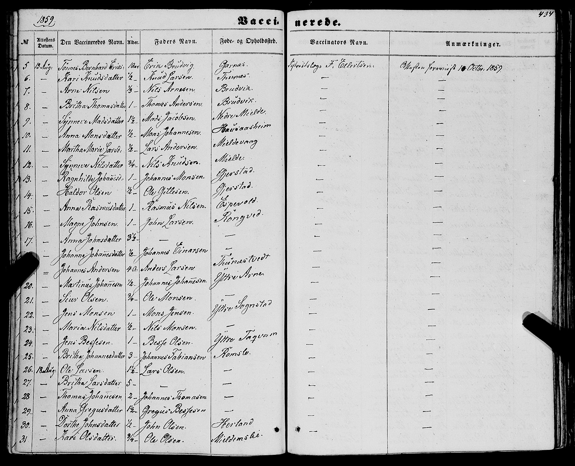 Haus sokneprestembete, AV/SAB-A-75601/H/Haa: Parish register (official) no. A 17, 1858-1870, p. 434