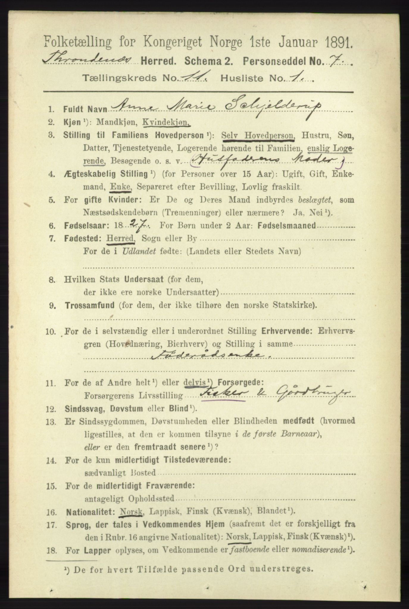 RA, 1891 census for 1914 Trondenes, 1891, p. 8005