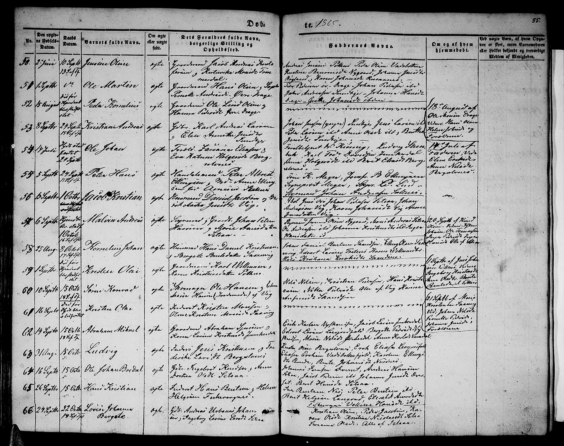 Ministerialprotokoller, klokkerbøker og fødselsregistre - Nordland, AV/SAT-A-1459/847/L0678: Parish register (copy) no. 847C06, 1854-1870, p. 55