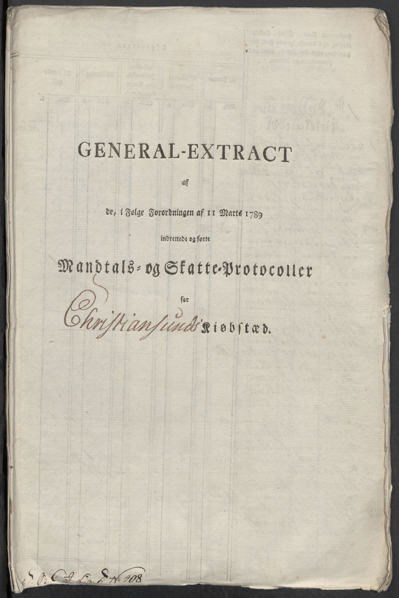 Rentekammeret inntil 1814, Reviderte regnskaper, Mindre regnskaper, RA/EA-4068/Rf/Rfe/L0008: Kristiansand. Kristiansund. Fredrikshald (Halden), 1789, p. 164