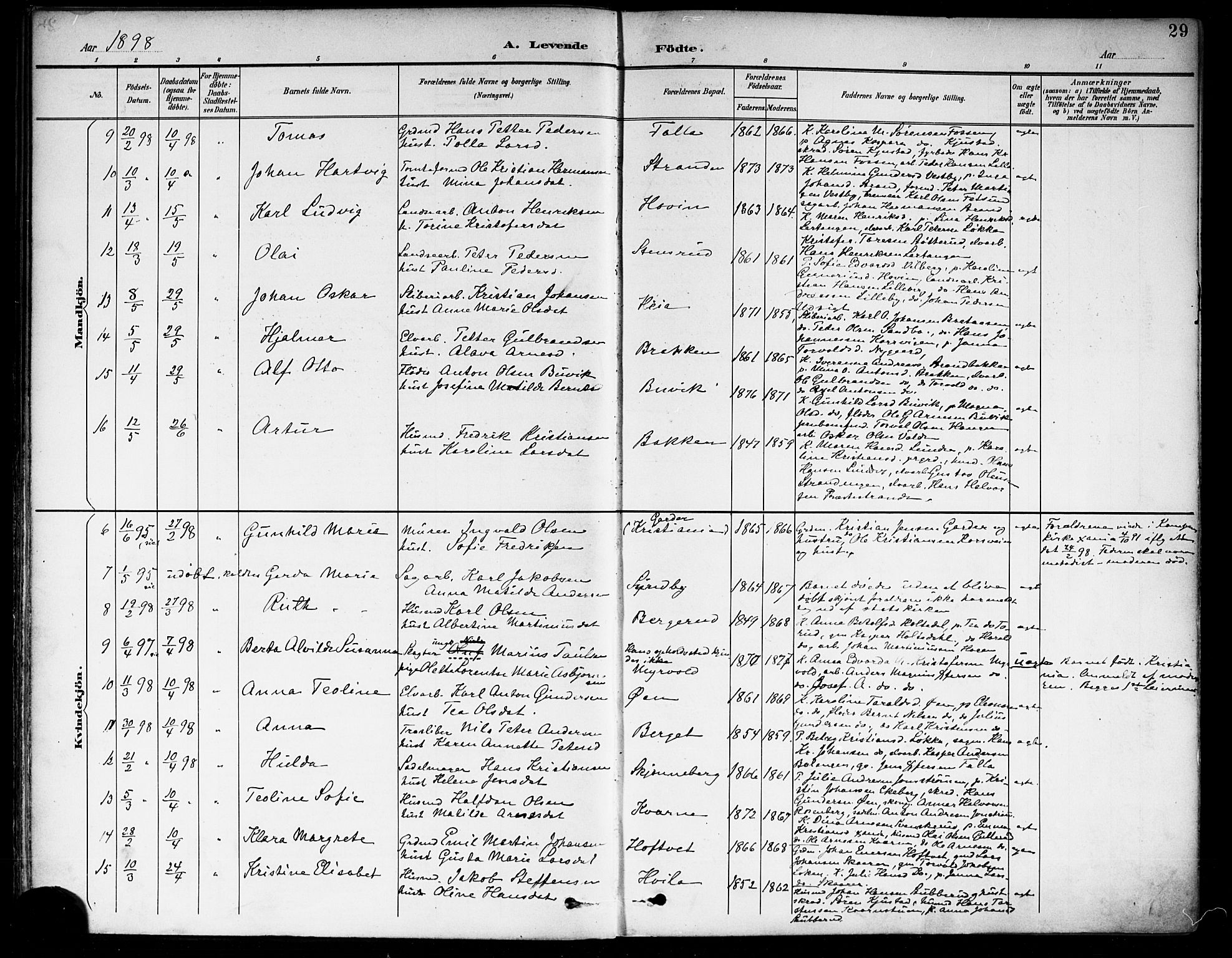 Fet prestekontor Kirkebøker, SAO/A-10370a/F/Fa/L0015: Parish register (official) no. I 15, 1892-1904, p. 29