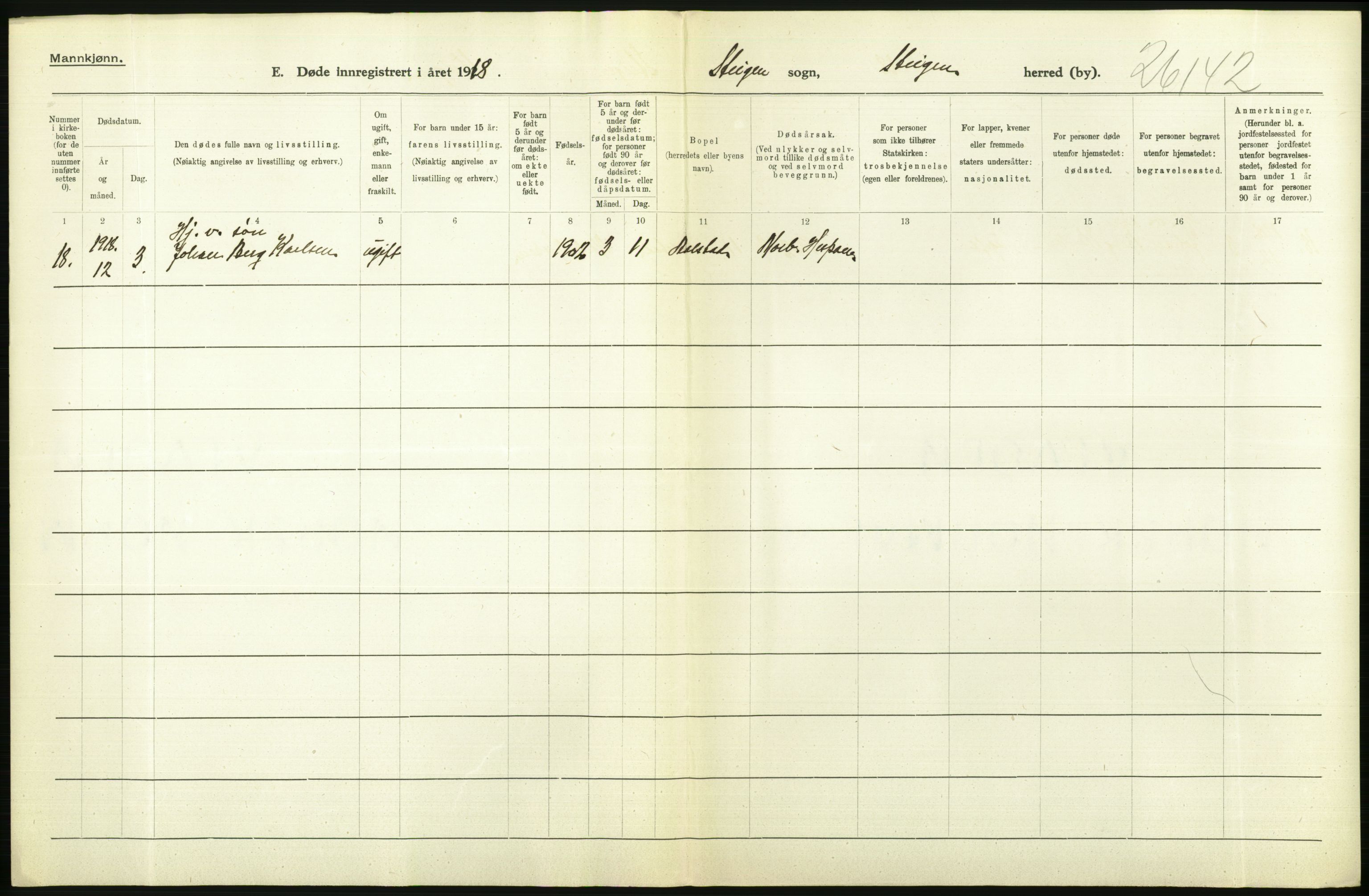 Statistisk sentralbyrå, Sosiodemografiske emner, Befolkning, AV/RA-S-2228/D/Df/Dfb/Dfbh/L0055: Nordland fylke: Døde. Bygder og byer., 1918, p. 354