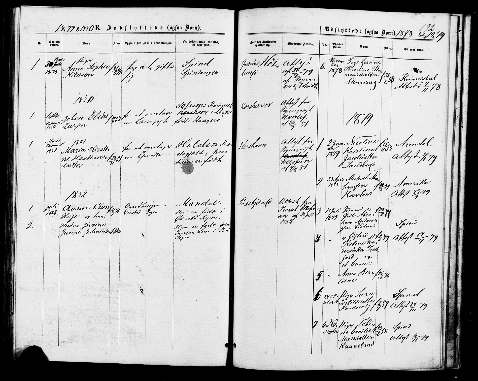 Lyngdal sokneprestkontor, AV/SAK-1111-0029/F/Fa/Faa/L0003: Parish register (official) no. A 3, 1871-1882, p. 192