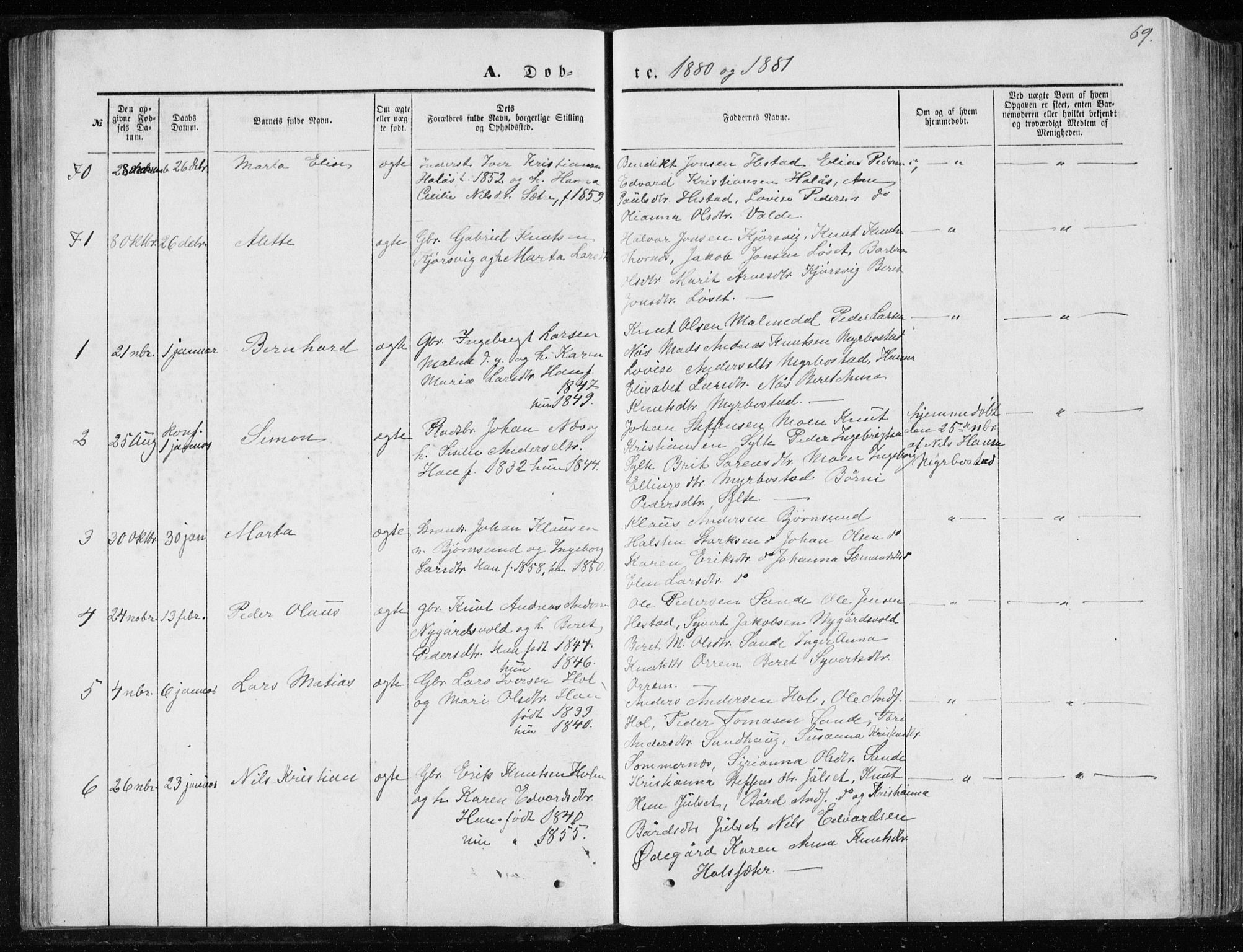 Ministerialprotokoller, klokkerbøker og fødselsregistre - Møre og Romsdal, SAT/A-1454/565/L0754: Parish register (copy) no. 565C03, 1870-1896, p. 69