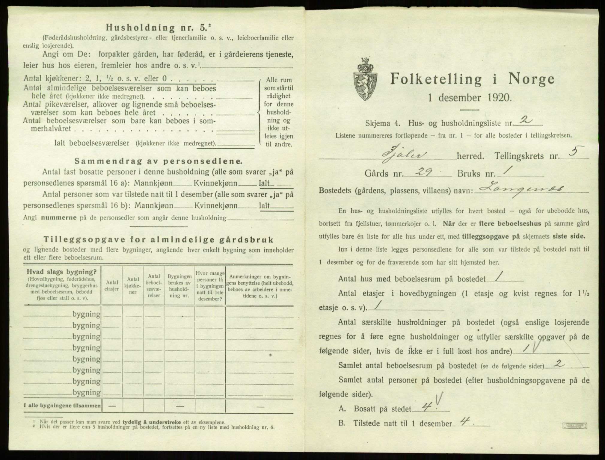 SAB, 1920 census for Fjaler, 1920, p. 446