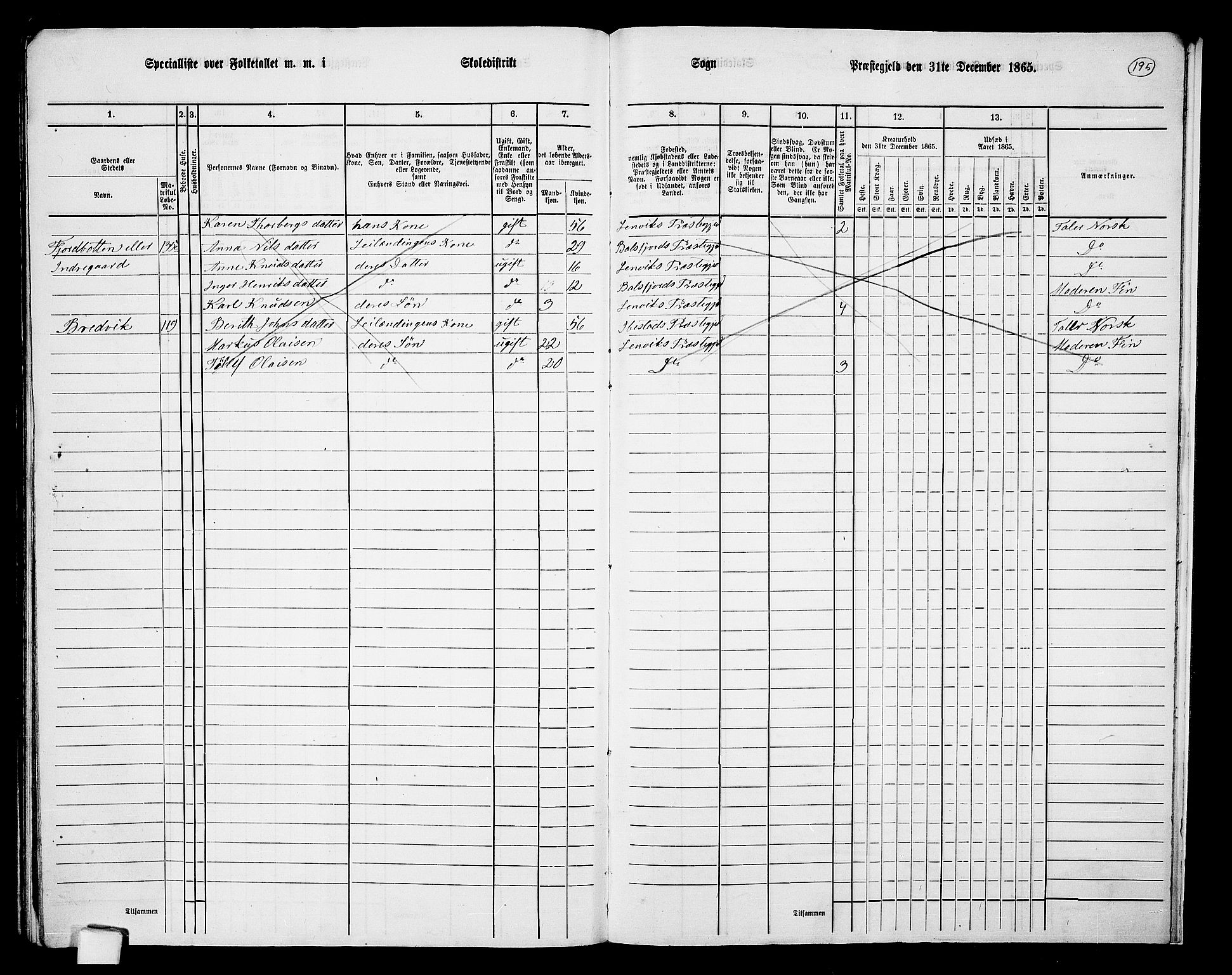 RA, 1865 census for Lenvik, 1865, p. 171