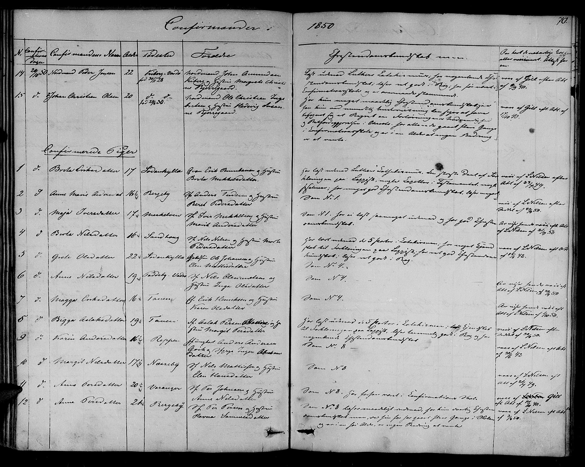 Nesseby sokneprestkontor, SATØ/S-1330/H/Ha/L0001kirke: Parish register (official) no. 1, 1838-1855, p. 70