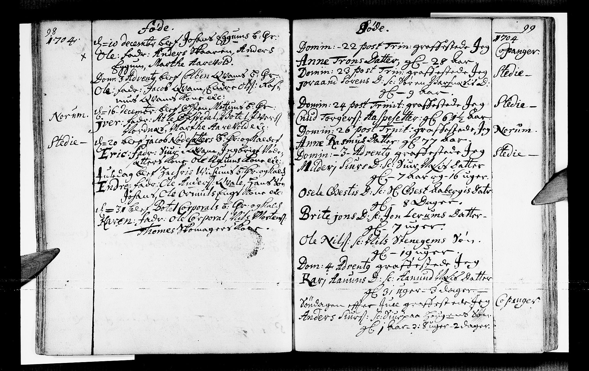 Sogndal sokneprestembete, AV/SAB-A-81301/H/Haa/Haaa/L0001: Parish register (official) no. A 1, 1689-1713, p. 98-99