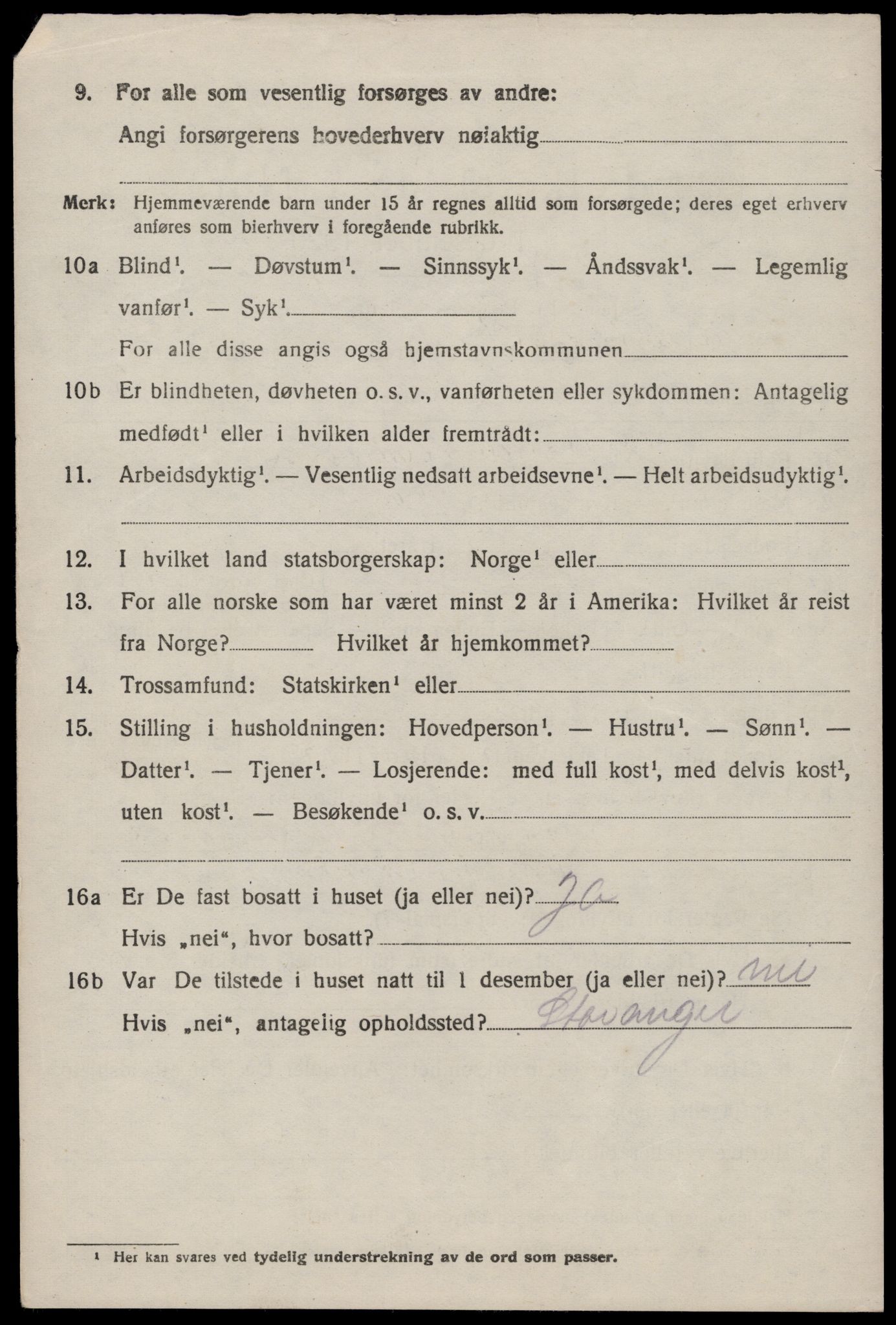 SAST, 1920 census for Nedstrand, 1920, p. 2906