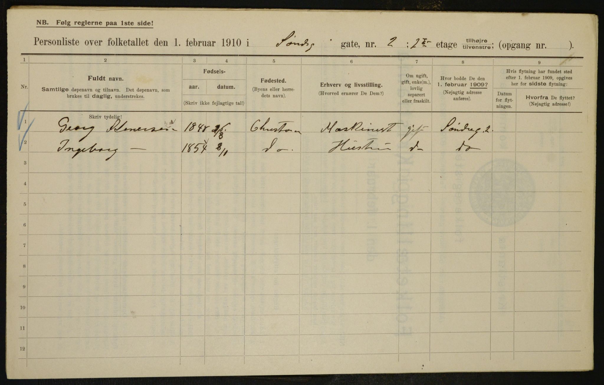 OBA, Municipal Census 1910 for Kristiania, 1910, p. 100958