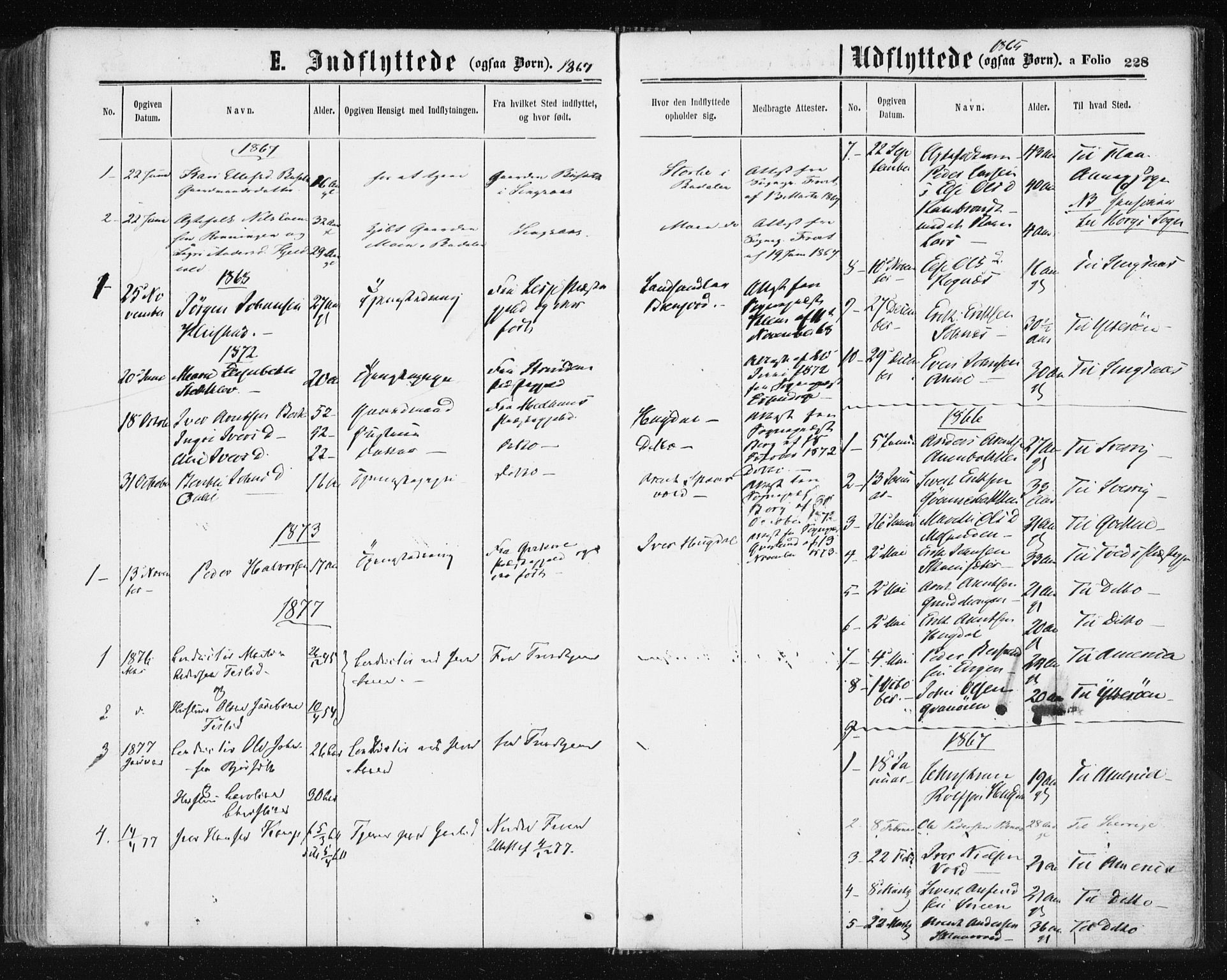 Ministerialprotokoller, klokkerbøker og fødselsregistre - Sør-Trøndelag, SAT/A-1456/687/L1001: Parish register (official) no. 687A07, 1863-1878, p. 228