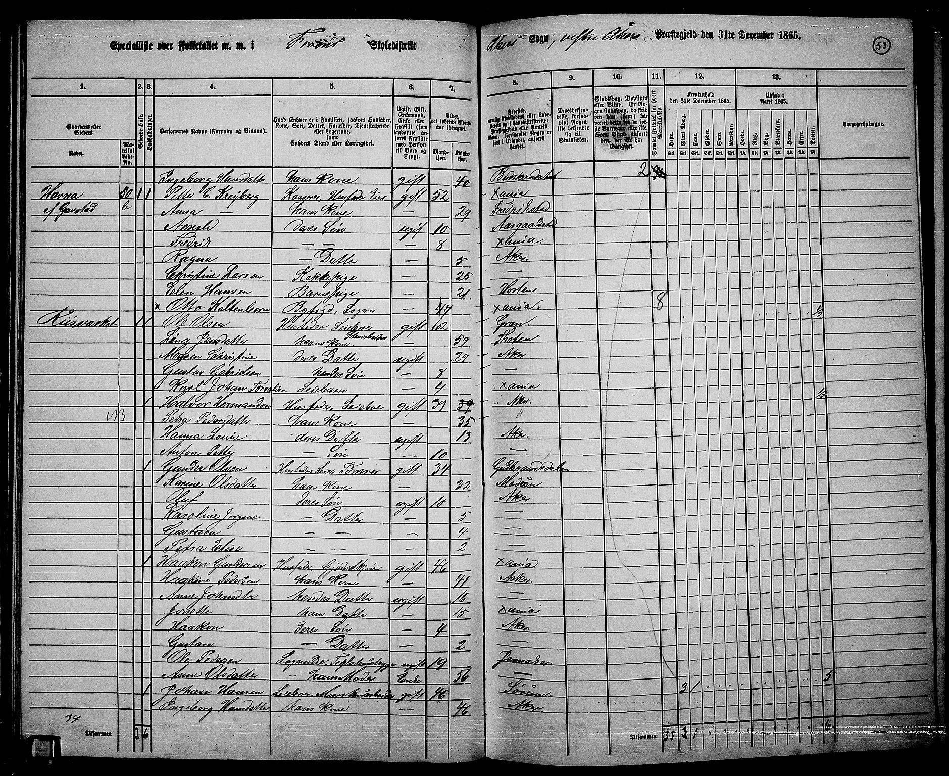 RA, 1865 census for Vestre Aker, 1865, p. 51