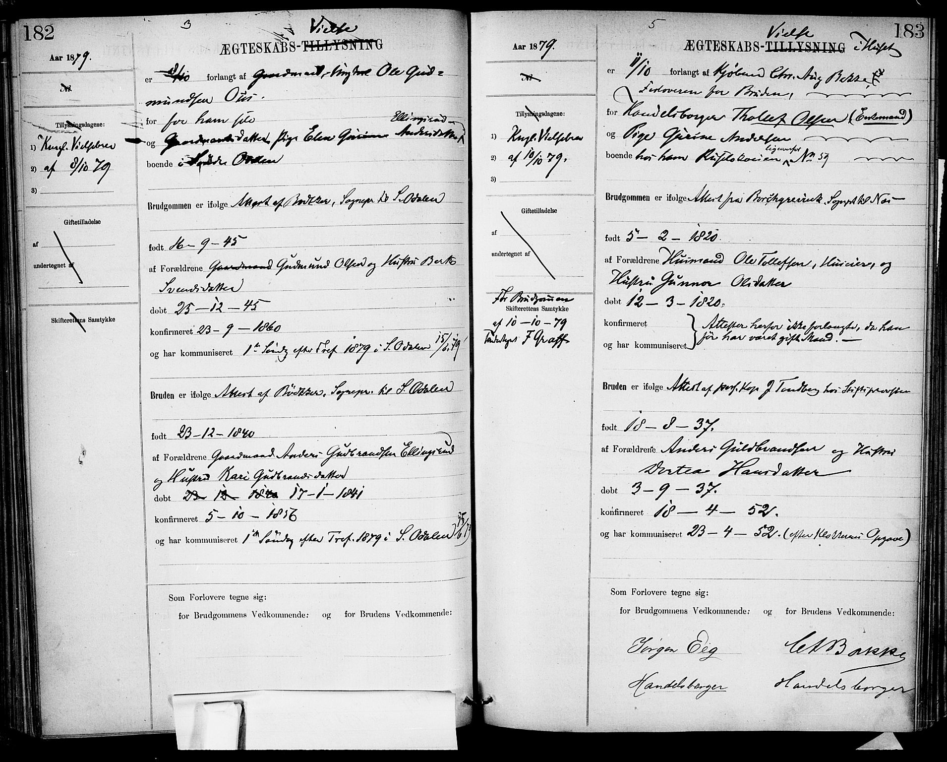 Garnisonsmenigheten Kirkebøker, AV/SAO-A-10846/H/Ha/L0007: Banns register no. I 7, 1872-1893, p. 182-183