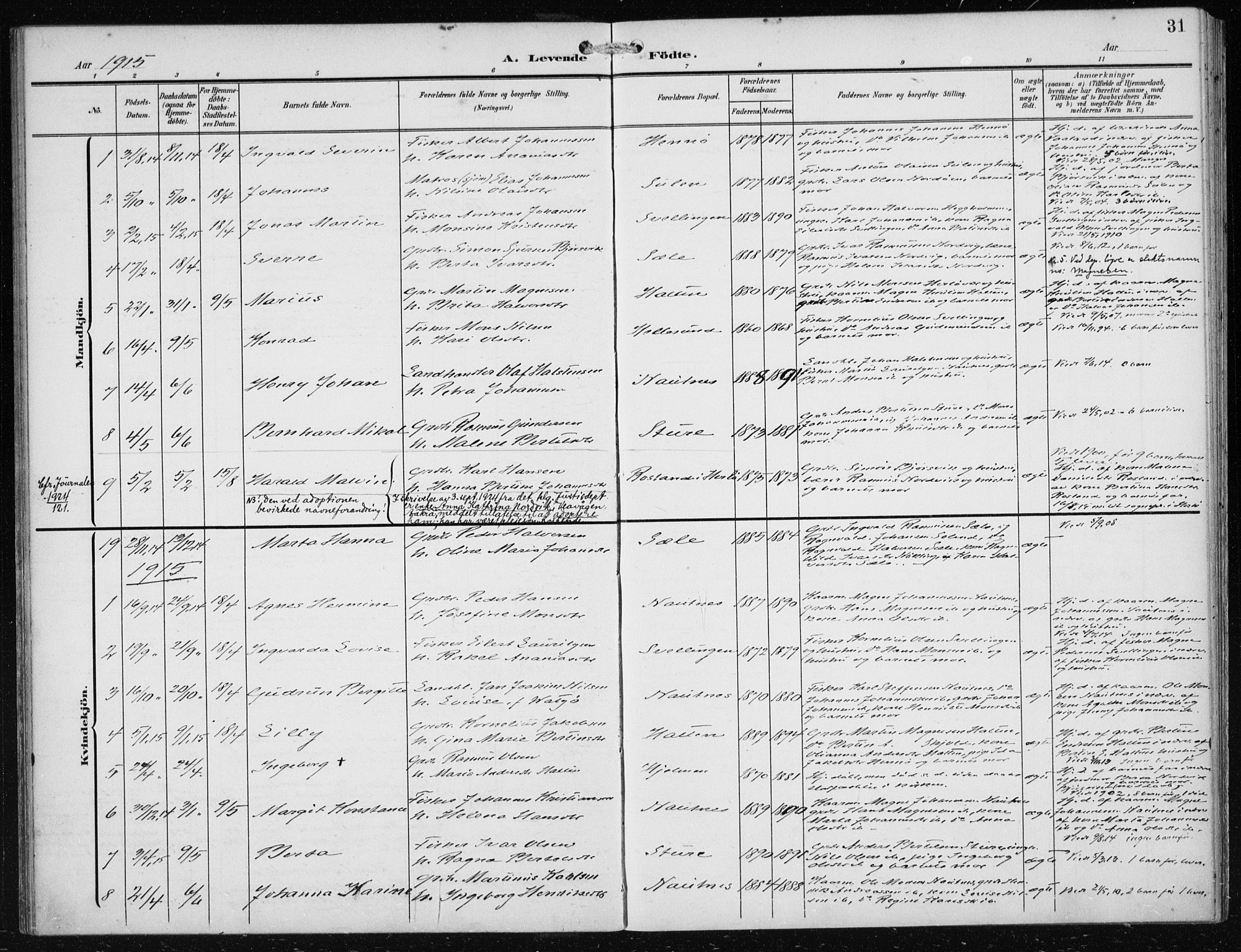 Herdla Sokneprestembete, AV/SAB-A-75701/H/Haa: Parish register (official) no. B 1, 1902-1921, p. 31