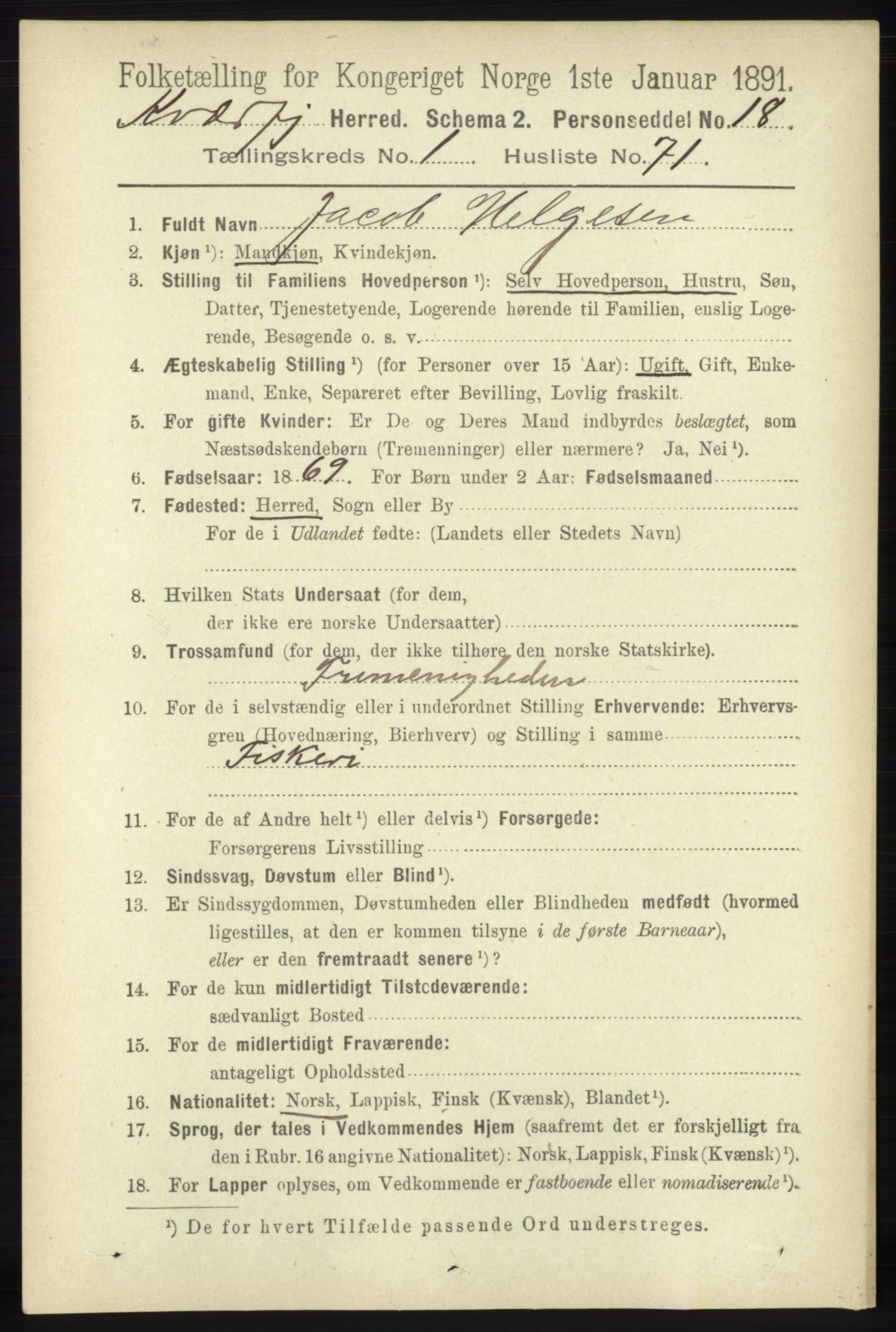 RA, 1891 census for 1911 Kvæfjord, 1891, p. 614