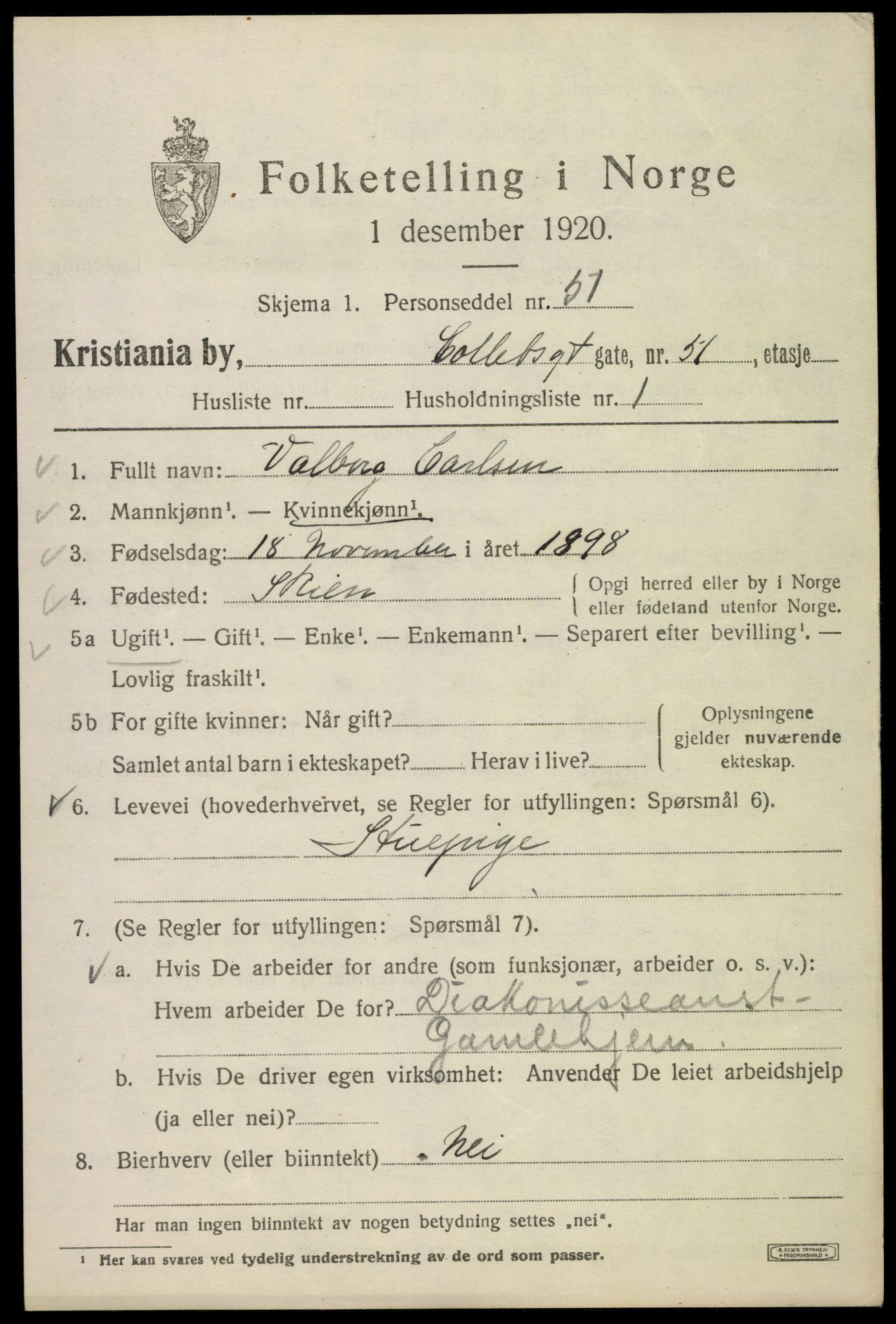 SAO, 1920 census for Kristiania, 1920, p. 188801