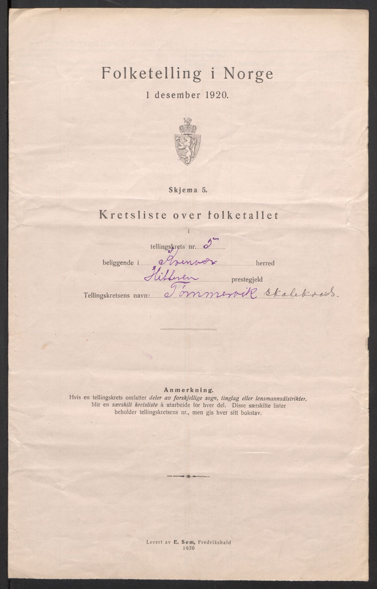 SAT, 1920 census for Kvenvær, 1920, p. 18