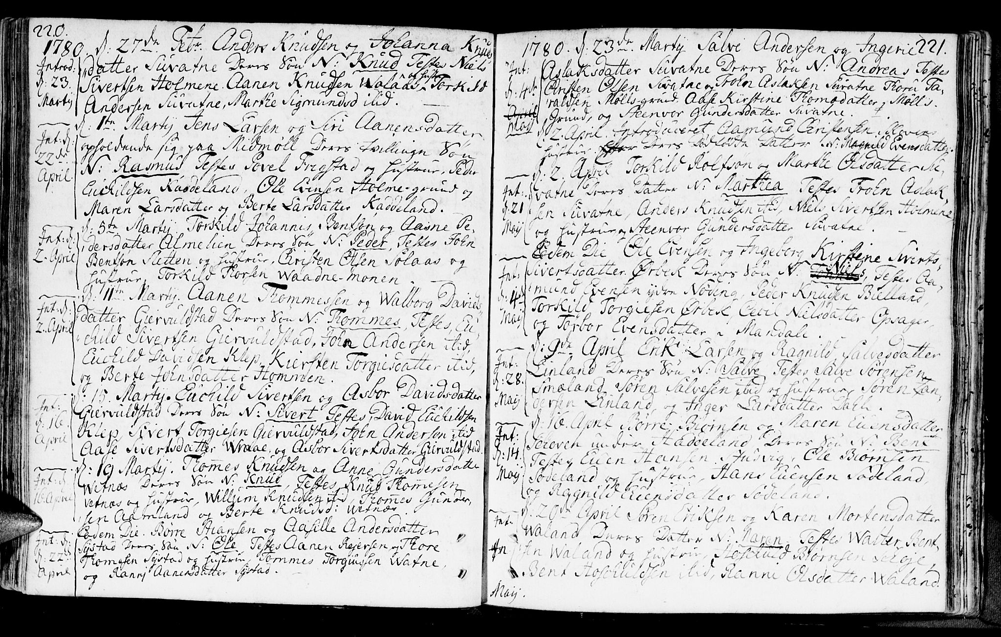 Holum sokneprestkontor, SAK/1111-0022/F/Fa/Faa/L0002: Parish register (official) no. A 2, 1756-1780, p. 220-221