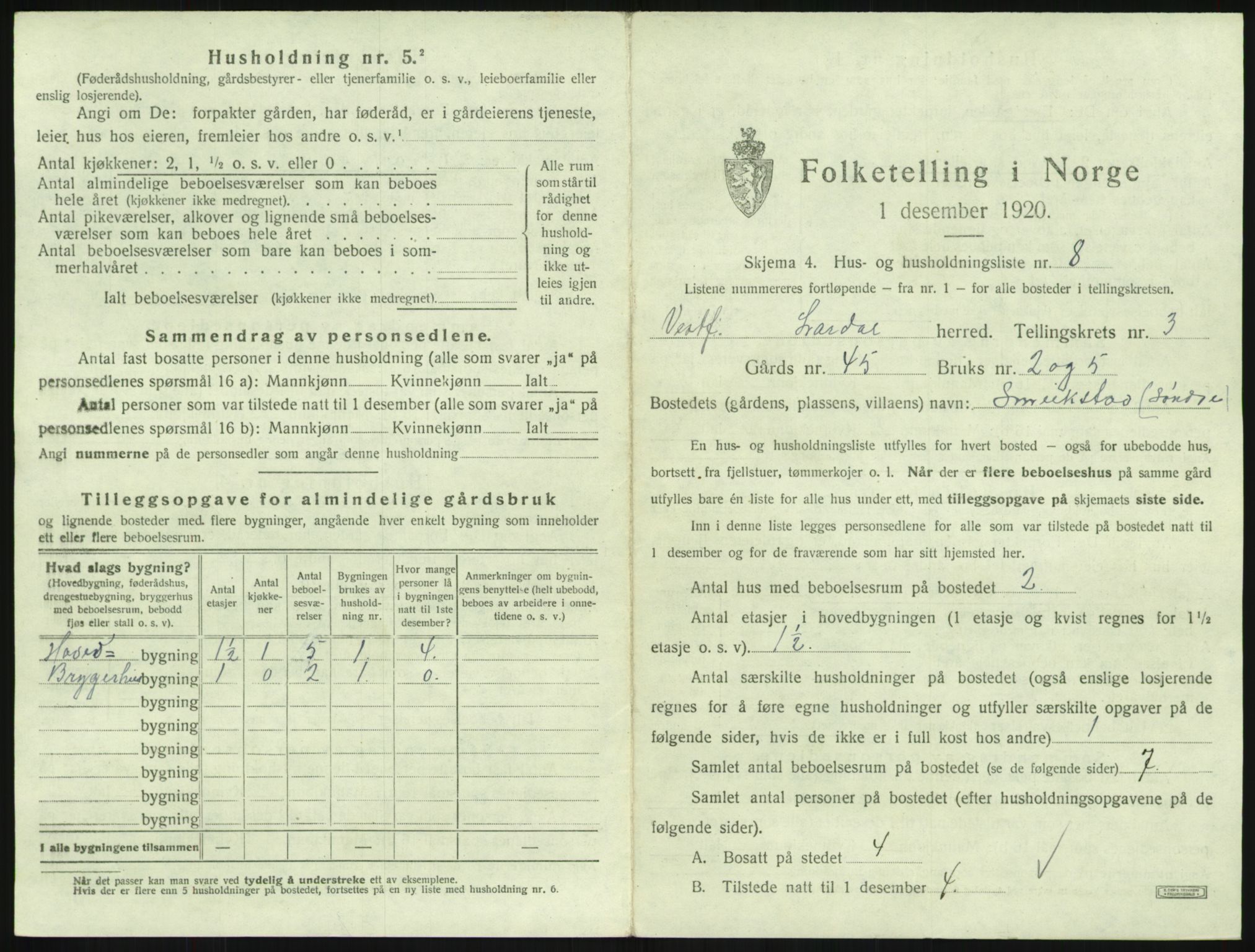 SAKO, 1920 census for Lardal, 1920, p. 331