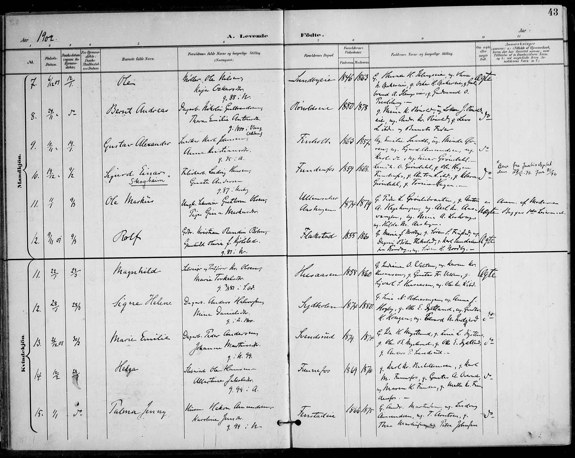 Nes prestekontor Kirkebøker, SAO/A-10410/F/Fa/L0011: Parish register (official) no. I 11, 1899-1918, p. 43