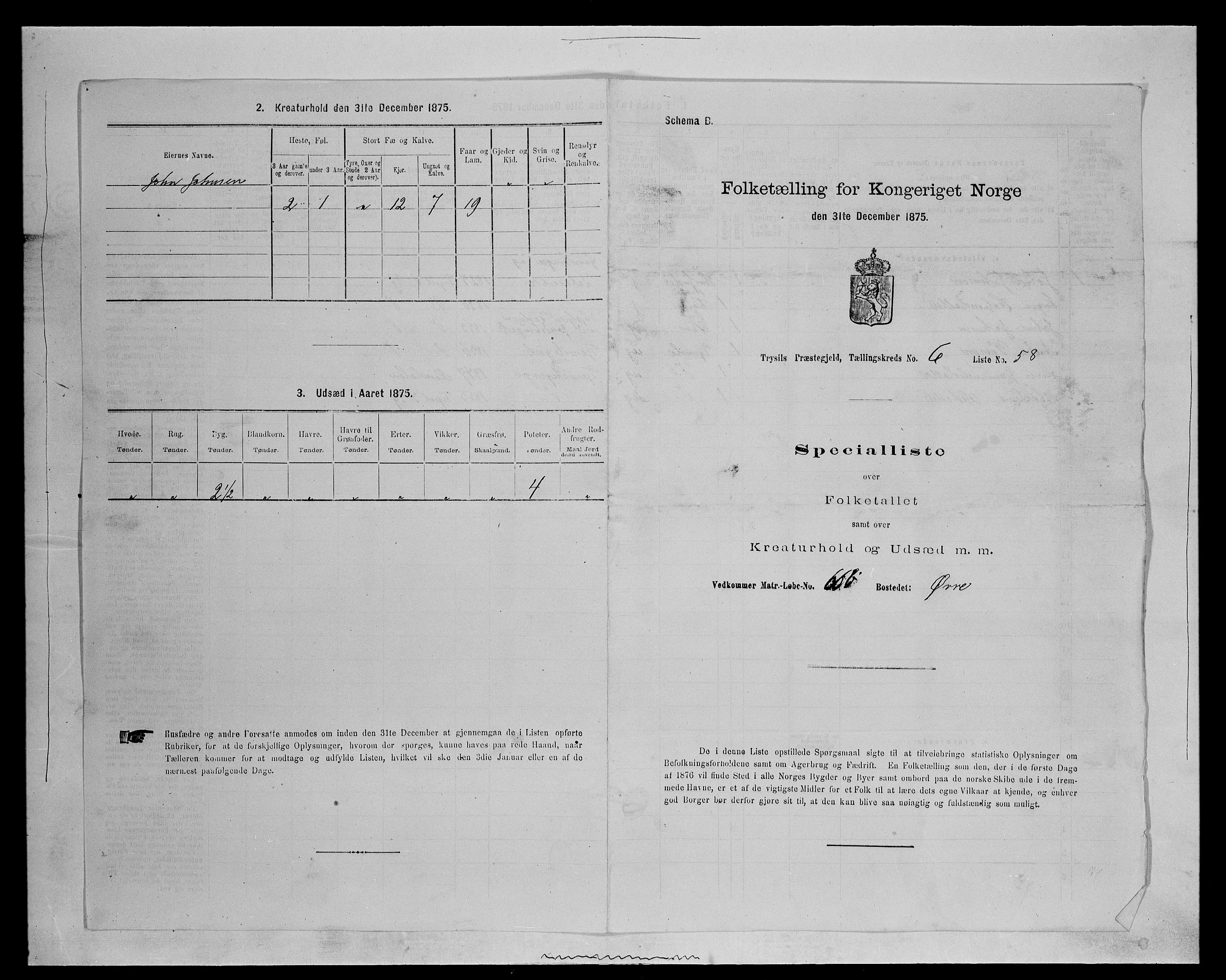 SAH, 1875 census for 0428P Trysil, 1875, p. 835