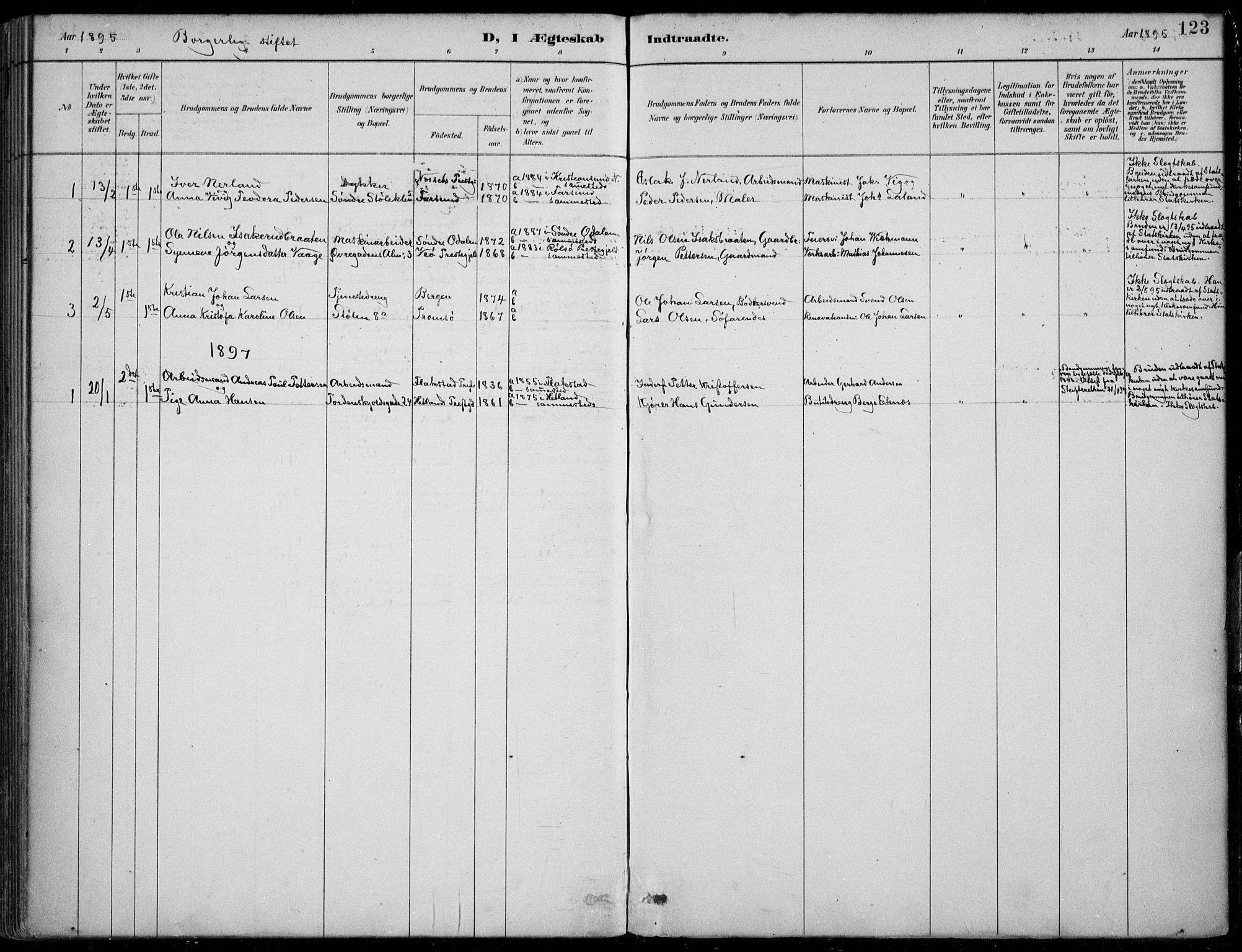 Mariakirken Sokneprestembete, SAB/A-76901/H/Hab/L0008: Parish register (copy) no. A 8, 1889-1908, p. 123