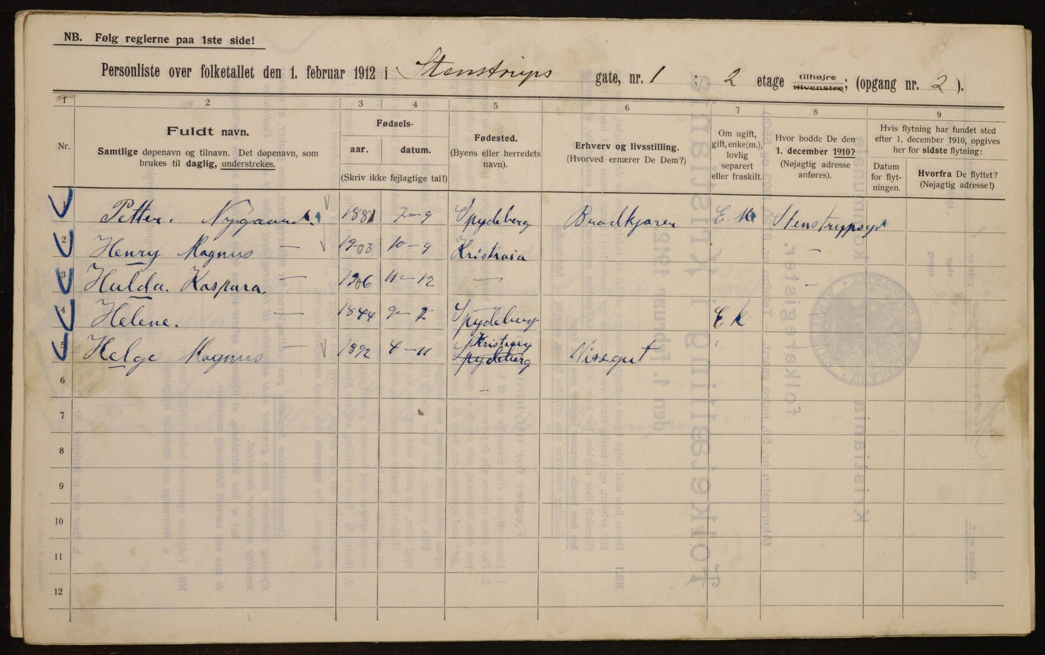 OBA, Municipal Census 1912 for Kristiania, 1912, p. 100922