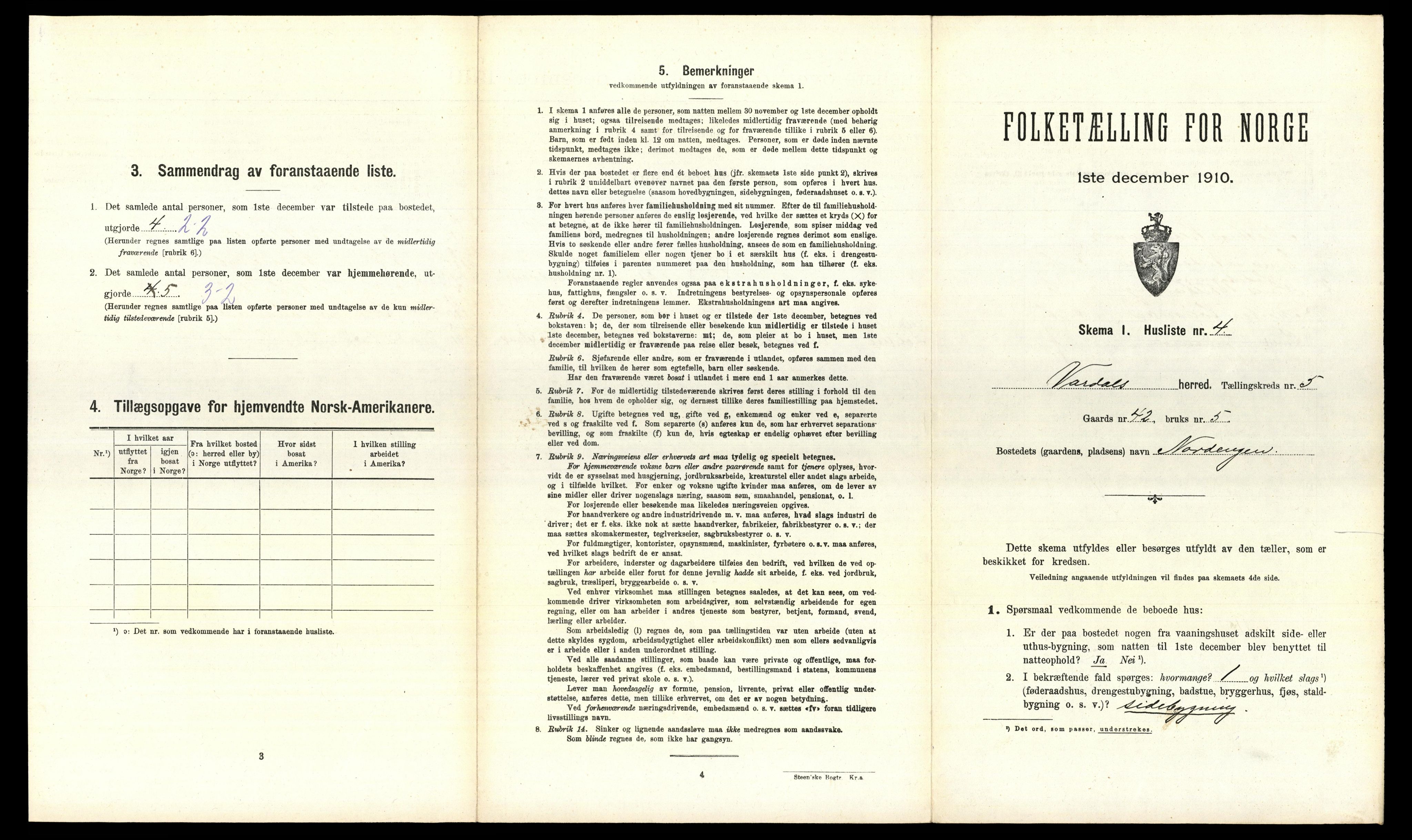 RA, 1910 census for Vardal, 1910, p. 606