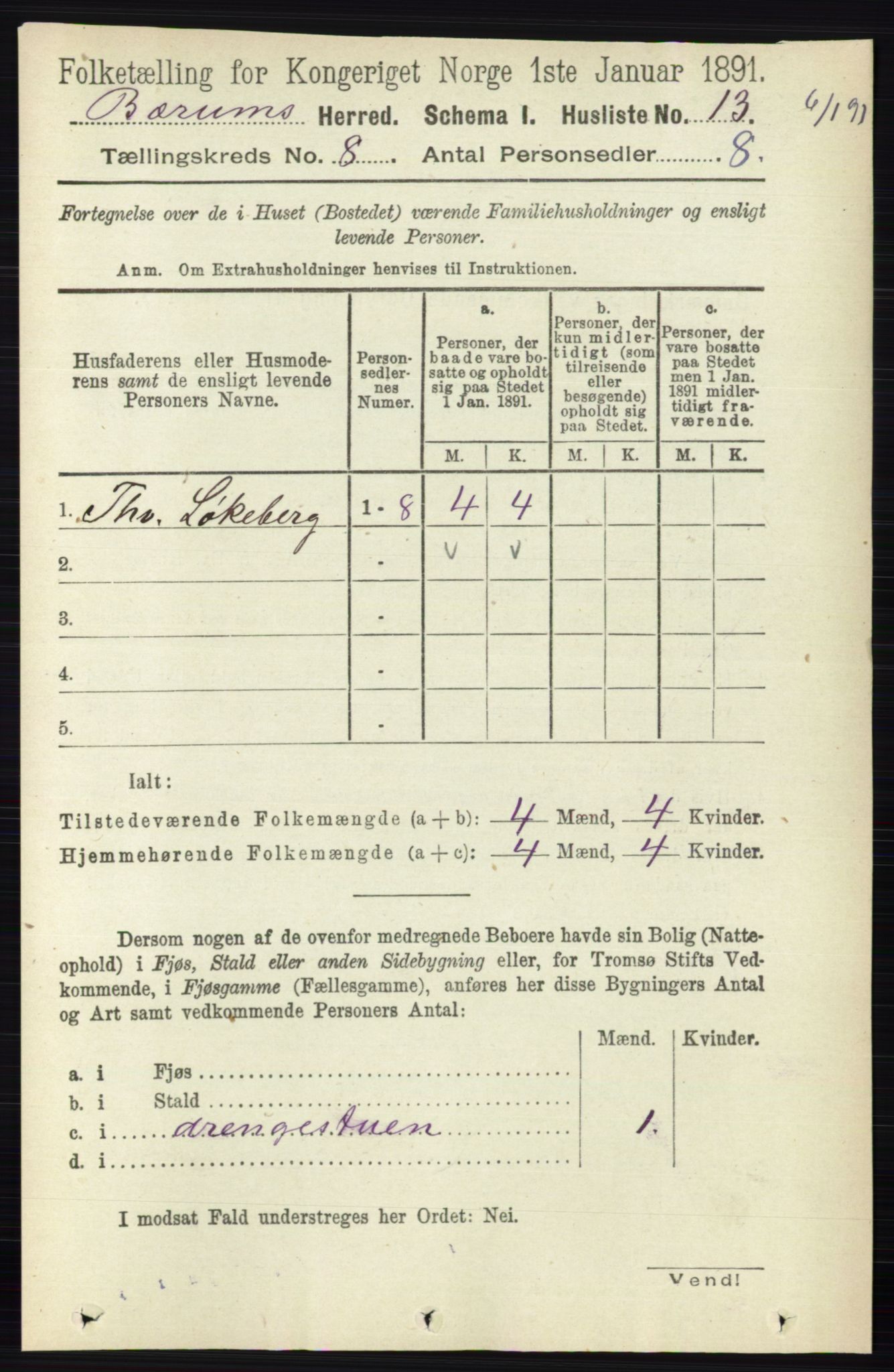 RA, 1891 census for 0219 Bærum, 1891, p. 4453