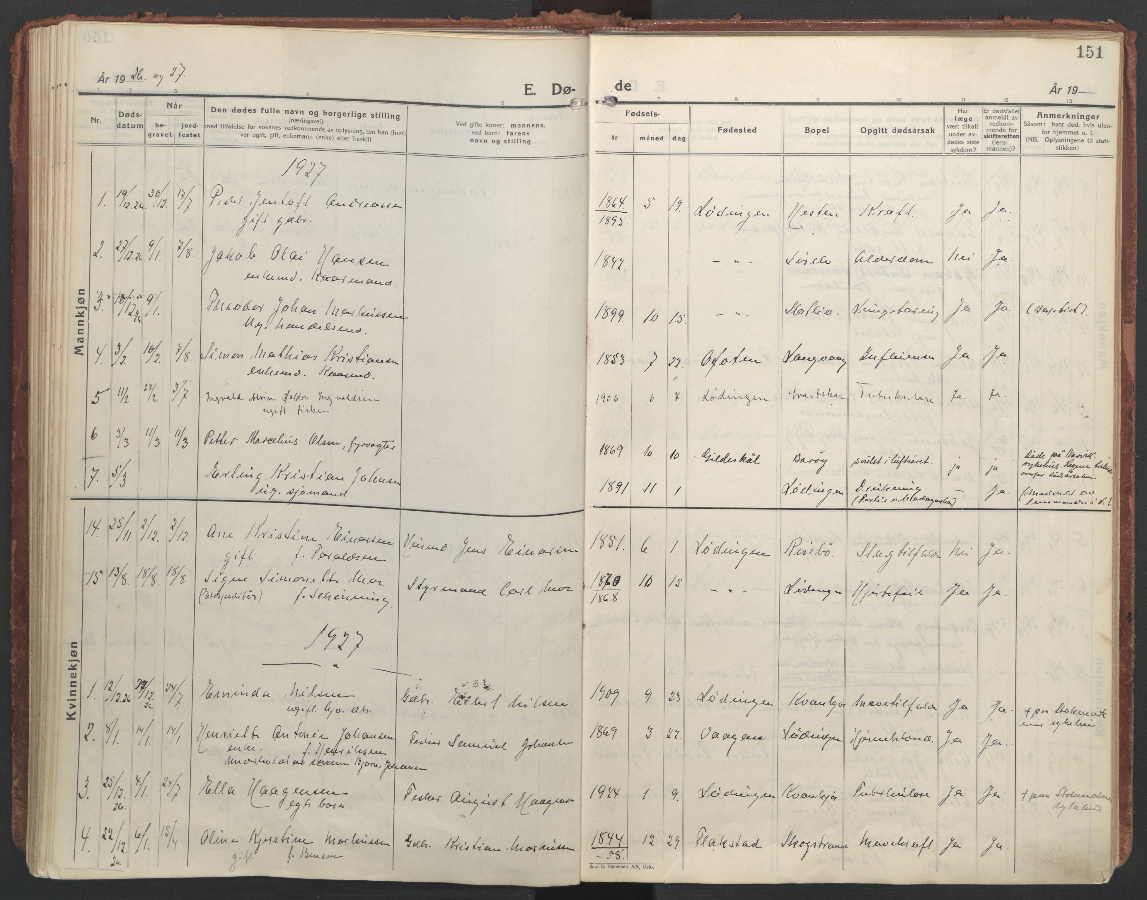 Ministerialprotokoller, klokkerbøker og fødselsregistre - Nordland, AV/SAT-A-1459/872/L1043: Parish register (official) no. 872A18, 1925-1939, p. 151