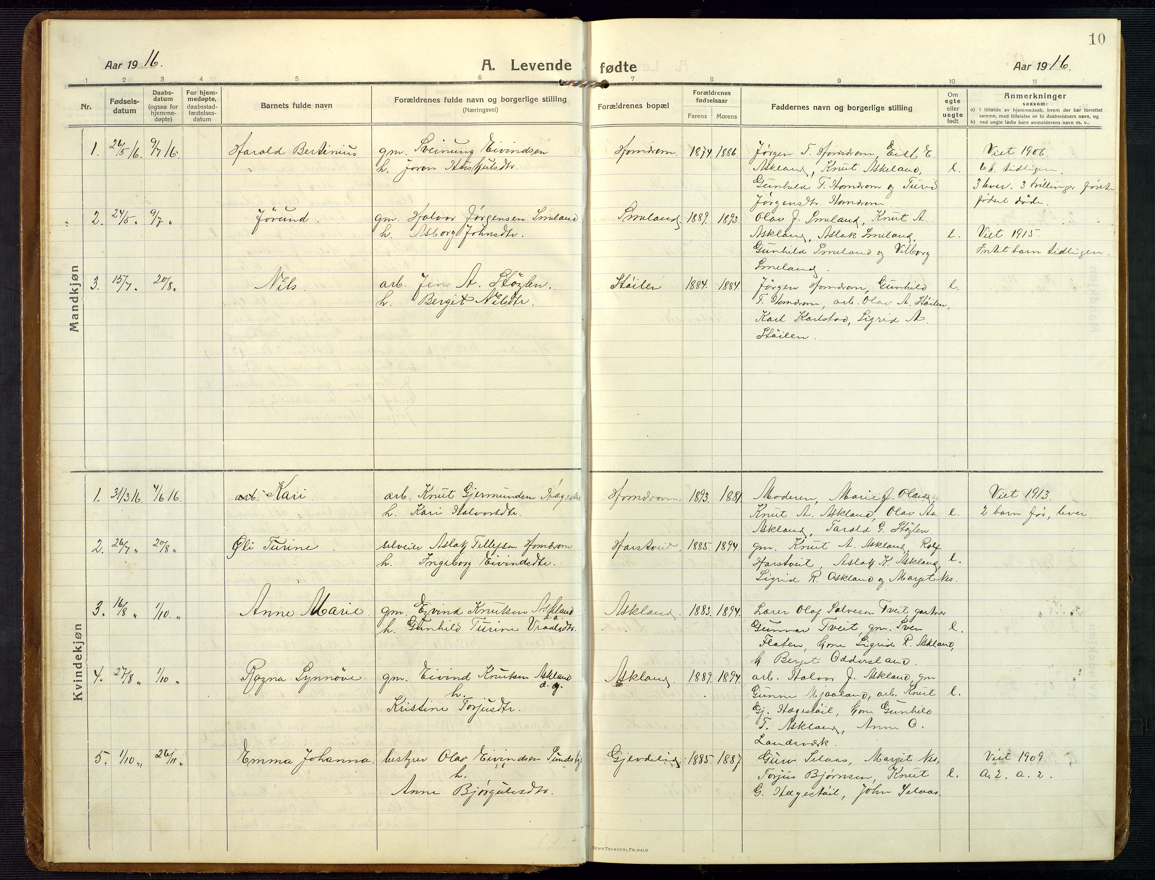 Åmli sokneprestkontor, AV/SAK-1111-0050/F/Fb/Fba/L0003: Parish register (copy) no. B 3, 1912-1974, p. 10