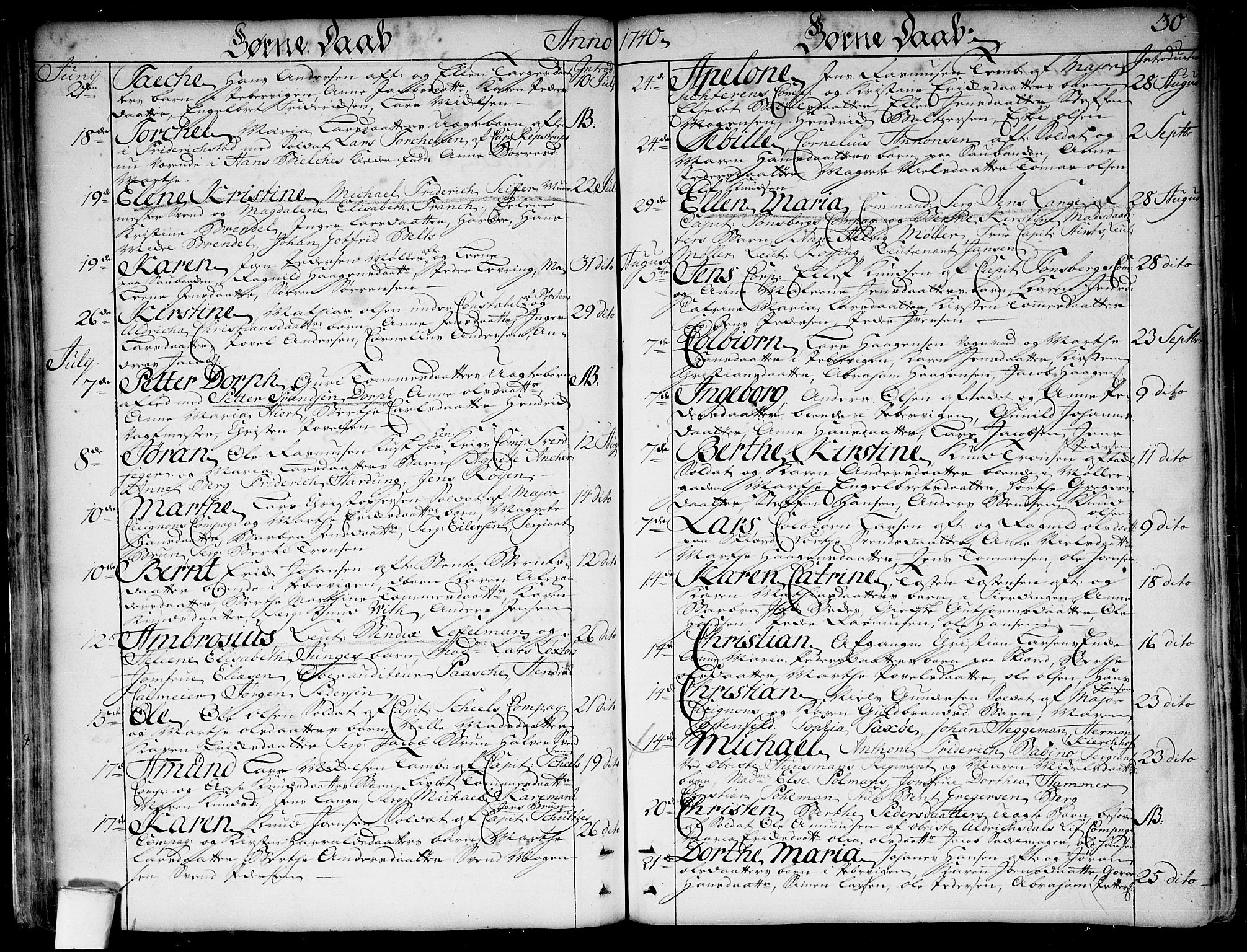 Garnisonsmenigheten Kirkebøker, SAO/A-10846/F/Fa/L0001: Parish register (official) no. 1, 1734-1756, p. 30