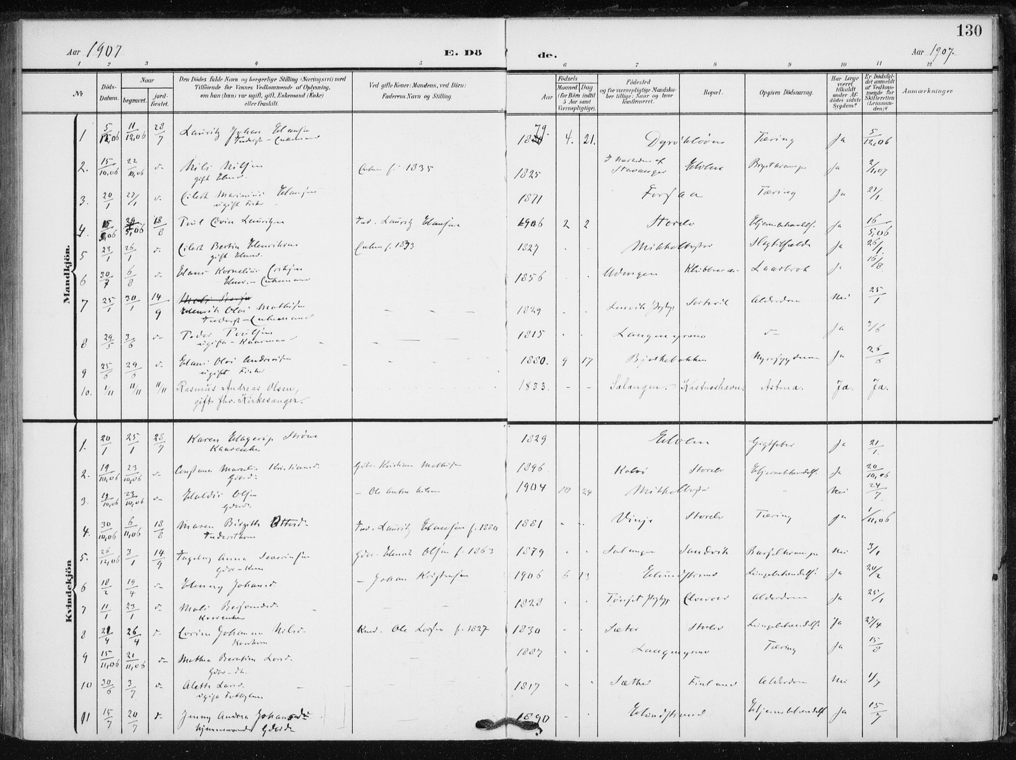 Tranøy sokneprestkontor, AV/SATØ-S-1313/I/Ia/Iaa/L0013kirke: Parish register (official) no. 13, 1905-1922, p. 130