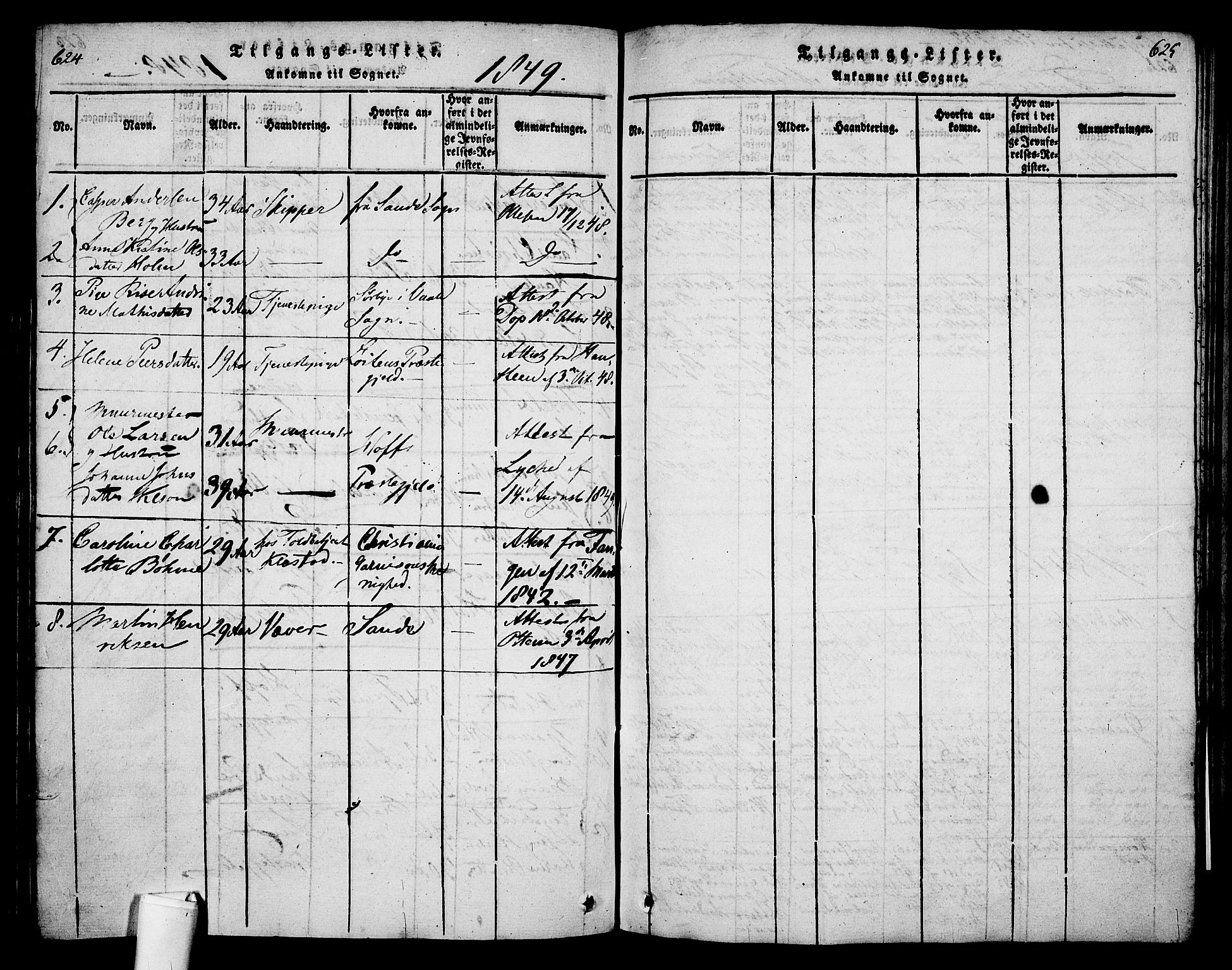 Holmestrand kirkebøker, AV/SAKO-A-346/G/Ga/L0001: Parish register (copy) no. 1, 1814-1848, p. 624-625