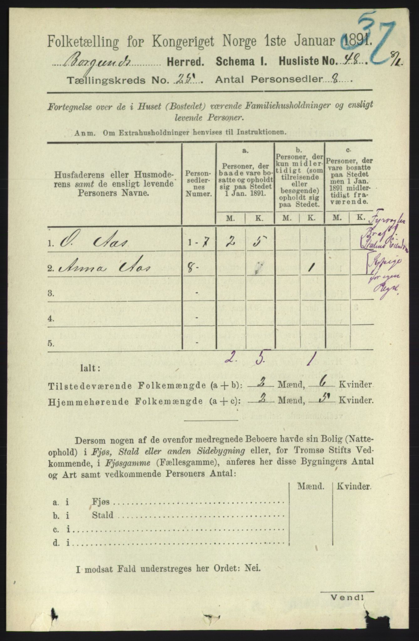 RA, 1891 census for 1531 Borgund, 1891, p. 7254