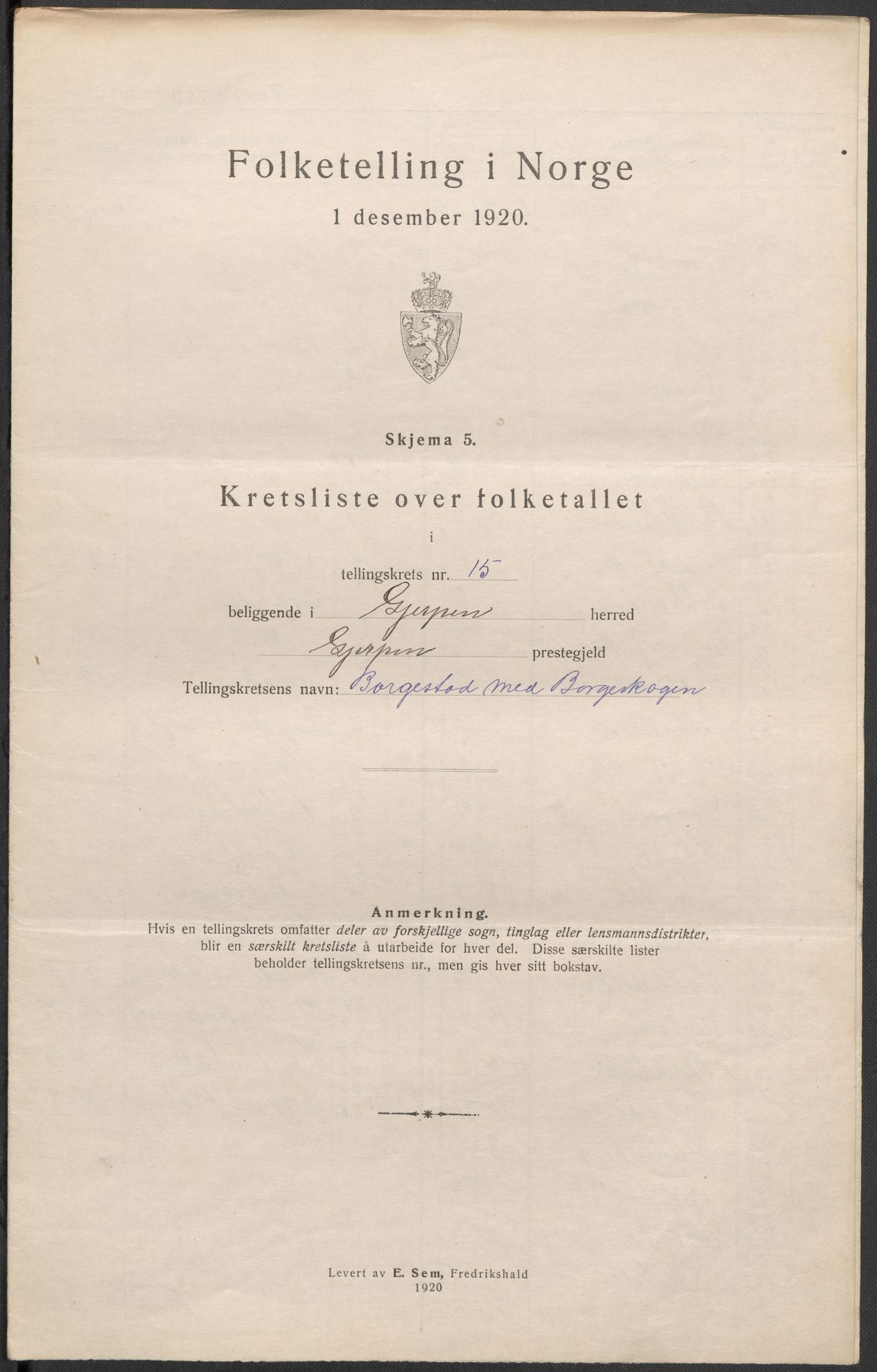 SAKO, 1920 census for Gjerpen, 1920, p. 57