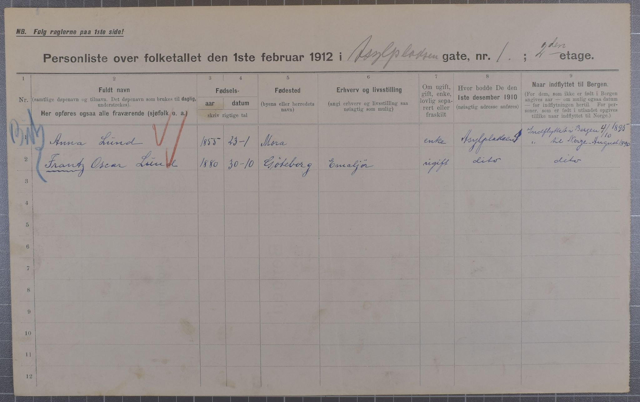 SAB, Municipal Census 1912 for Bergen, 1912, p. 1565