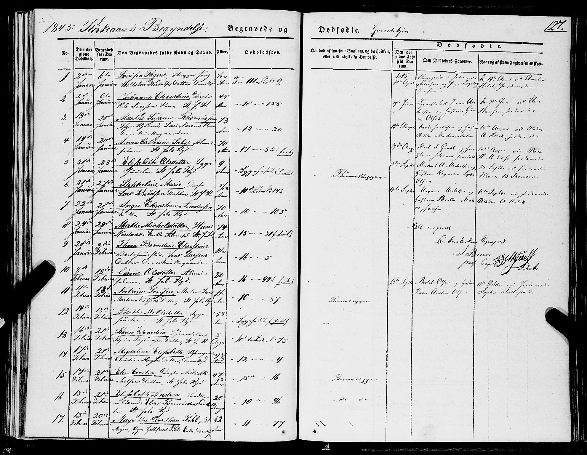Domkirken sokneprestembete, SAB/A-74801/H/Haa/L0040: Parish register (official) no. E 1, 1841-1853, p. 127