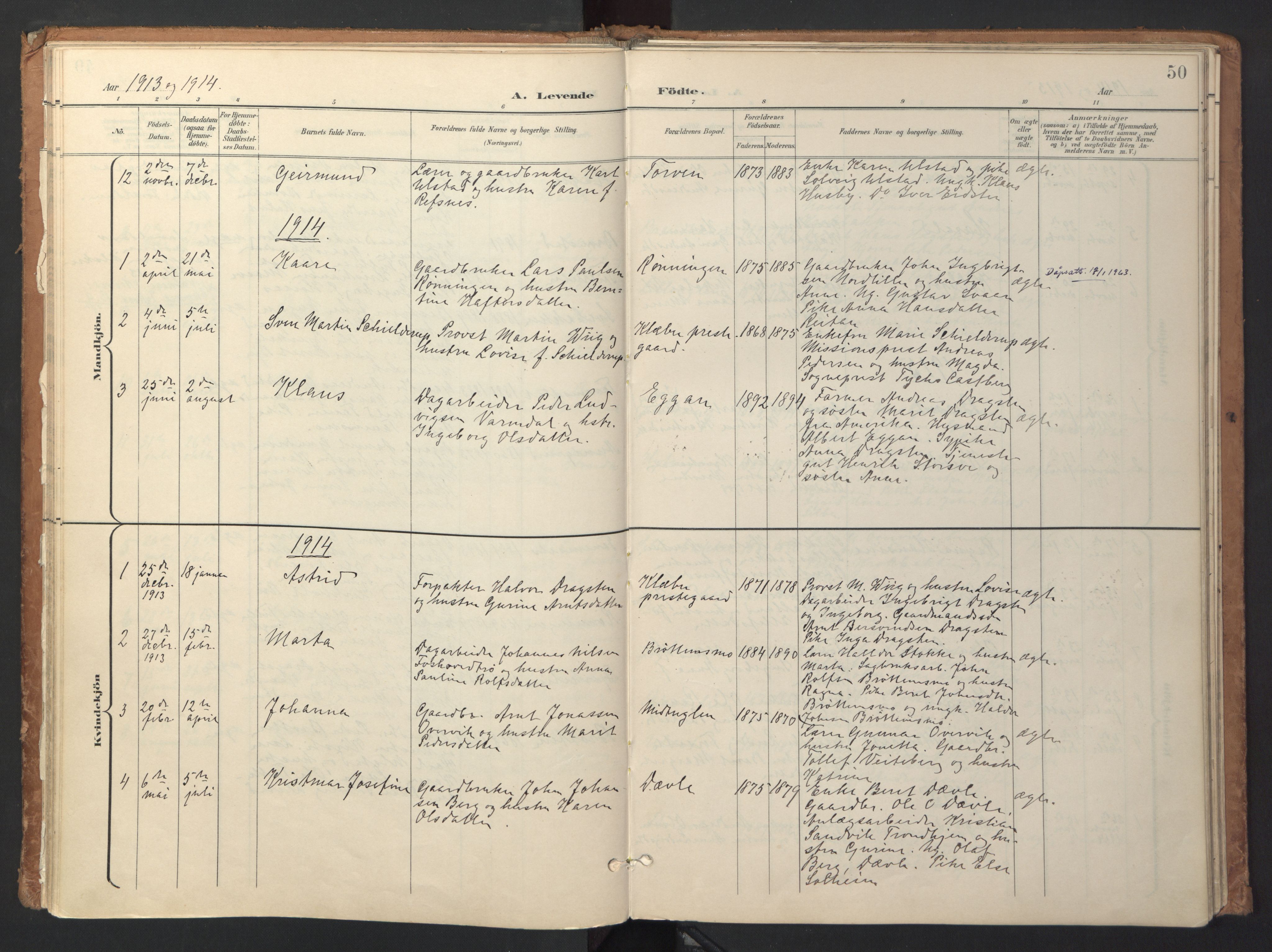 Ministerialprotokoller, klokkerbøker og fødselsregistre - Sør-Trøndelag, SAT/A-1456/618/L0448: Parish register (official) no. 618A11, 1898-1916, p. 50