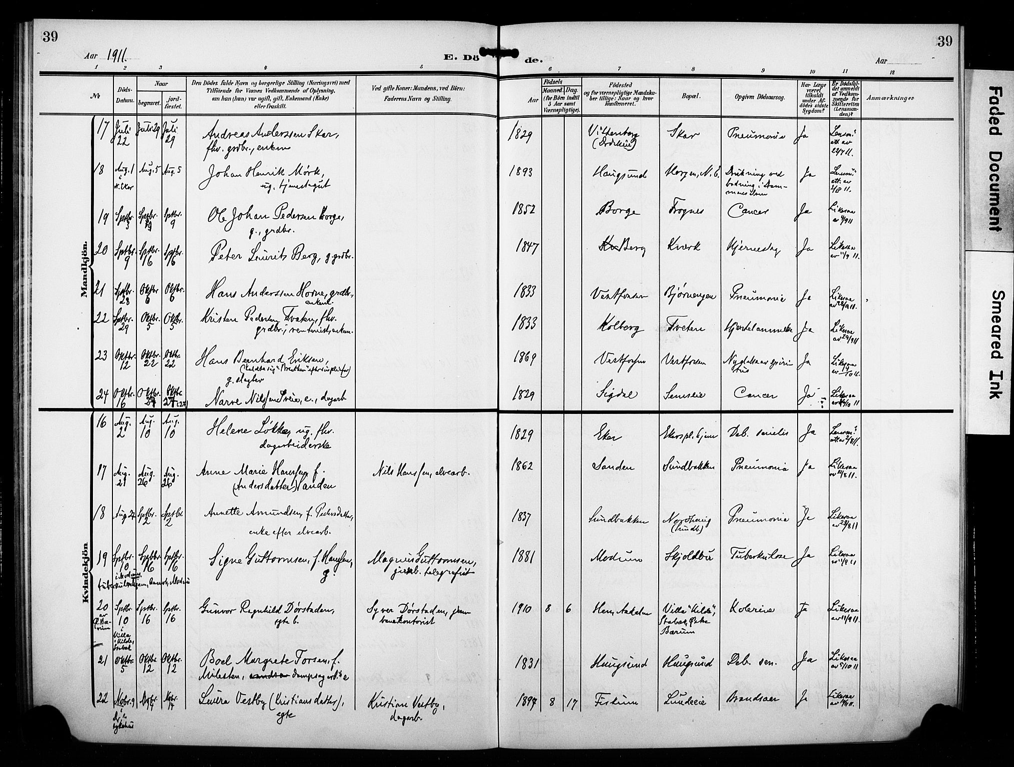 Eiker kirkebøker, AV/SAKO-A-4/F/Fb/L0004: Parish register (official) no. II 4, 1905-1914, p. 39