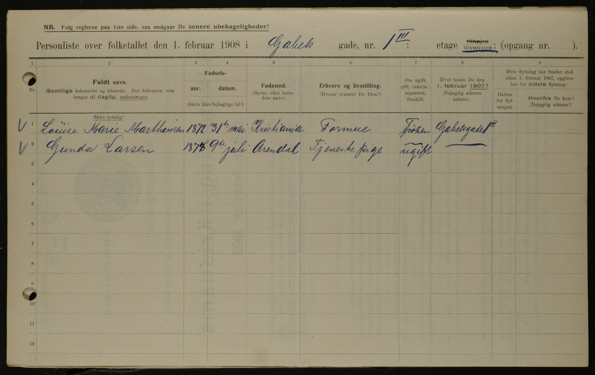 OBA, Municipal Census 1908 for Kristiania, 1908, p. 25724