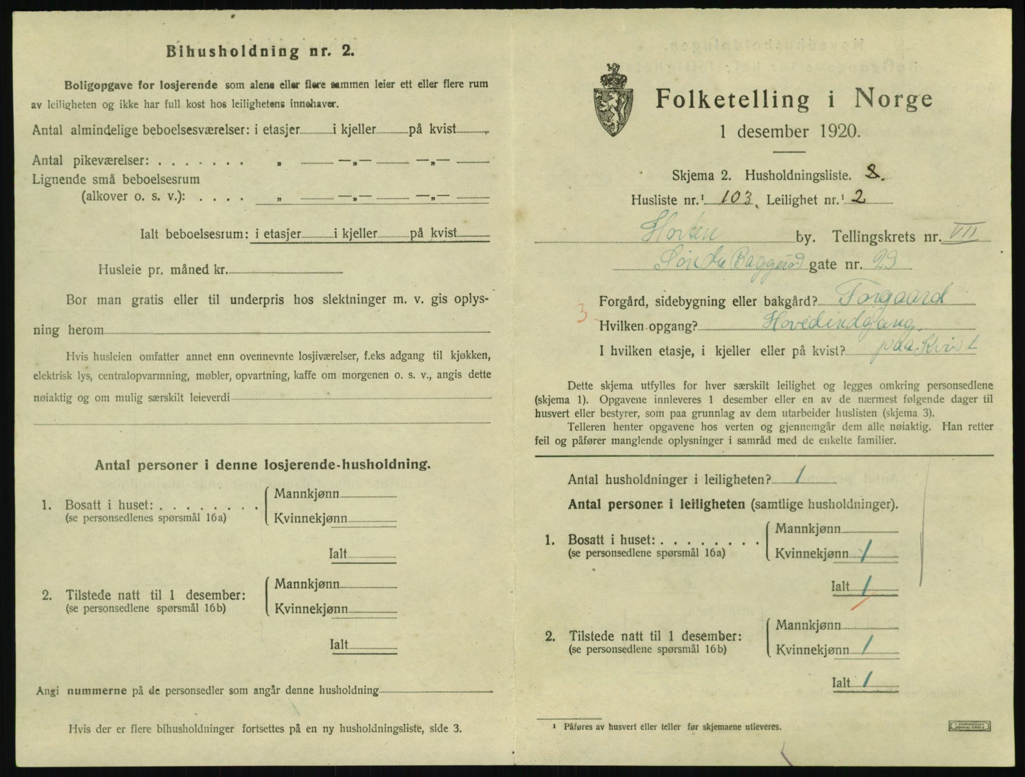 SAKO, 1920 census for Horten, 1920, p. 7575