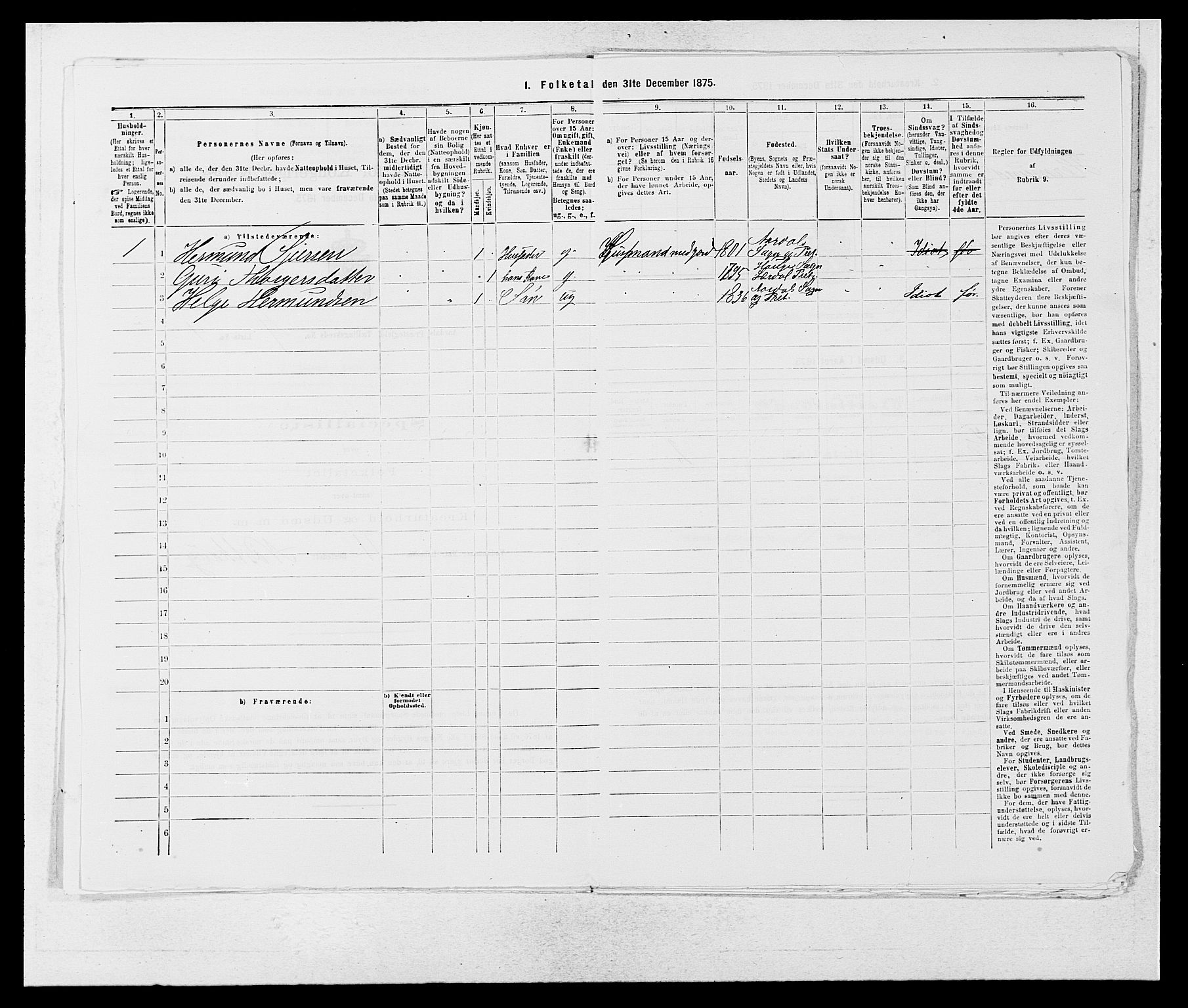 SAB, 1875 census for 1424P Årdal, 1875, p. 402