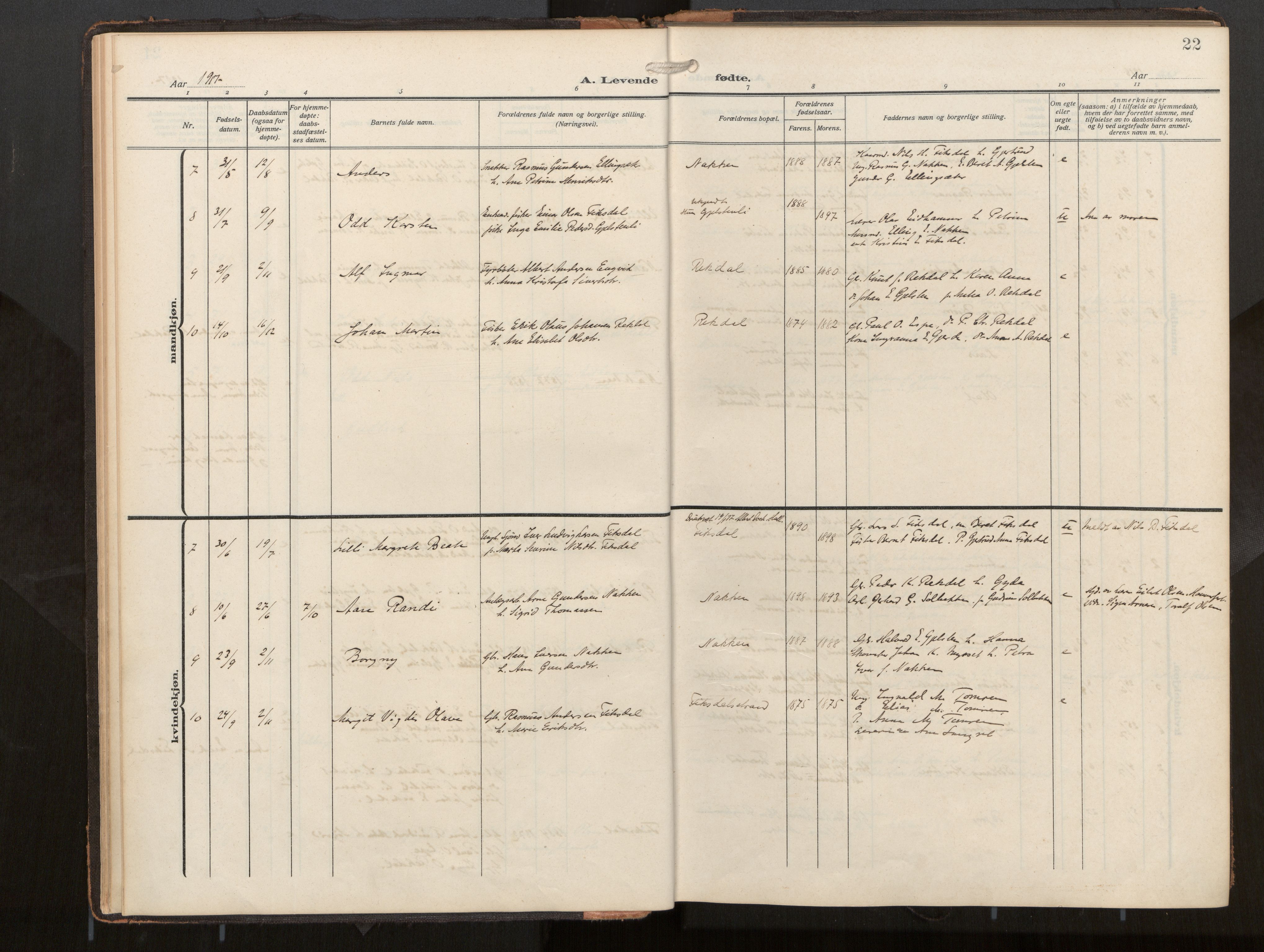 Ministerialprotokoller, klokkerbøker og fødselsregistre - Møre og Romsdal, AV/SAT-A-1454/540/L0540b: Parish register (official) no. 540A03, 1909-1932, p. 22